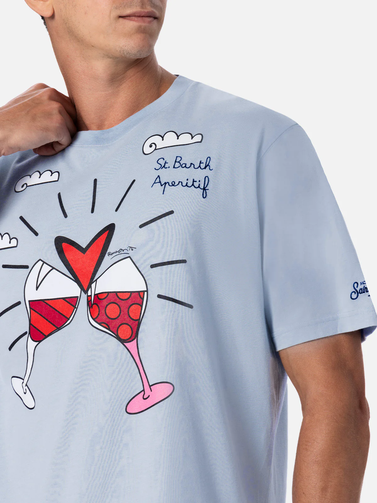 Britto t-shirt with glasses print and embroidery in light blue | Special Edition - Image 2