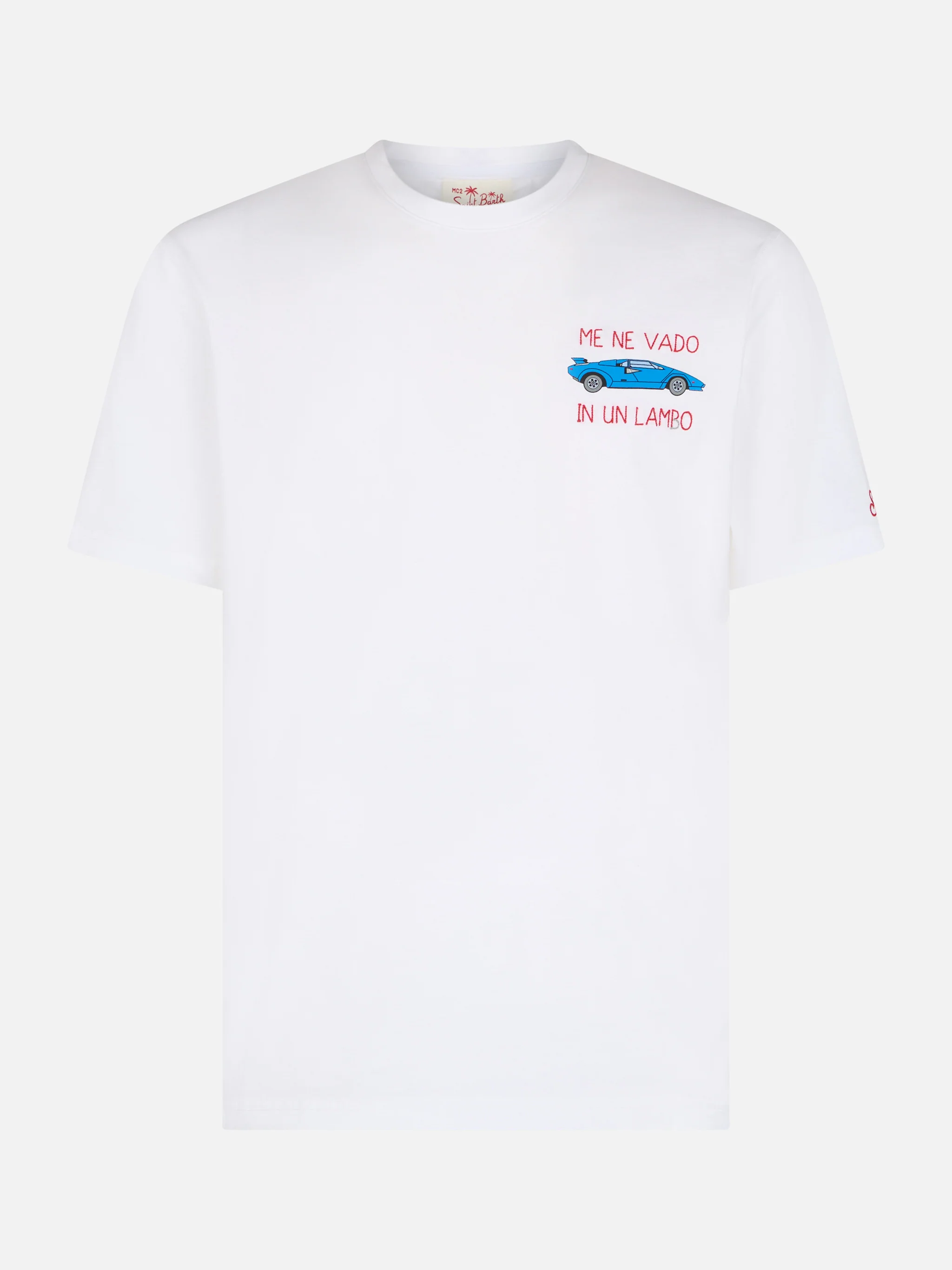 In un lambo t-shirt with embroidery and car print in white