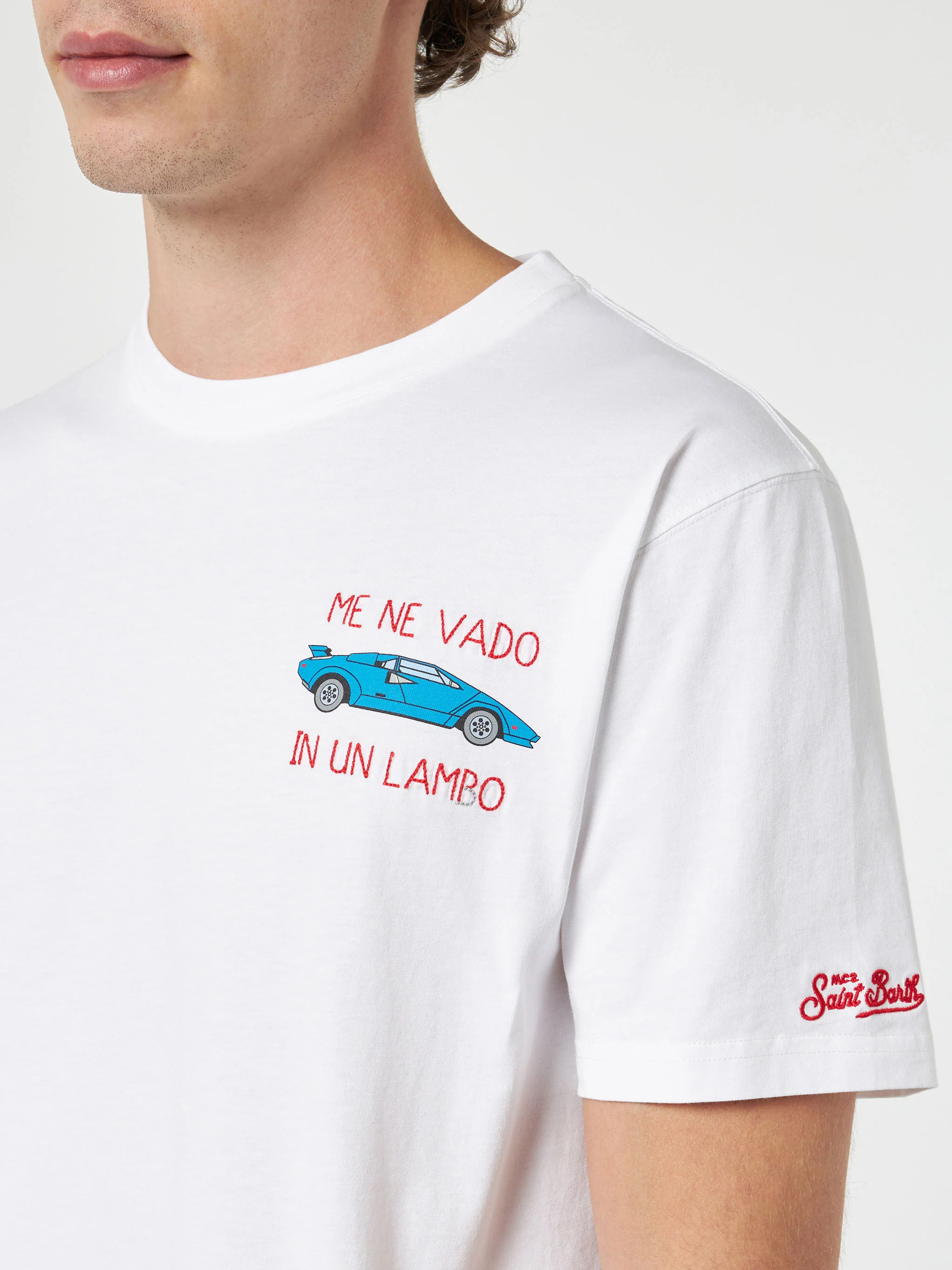In un lambo t-shirt with embroidery and car print in white - Image 2