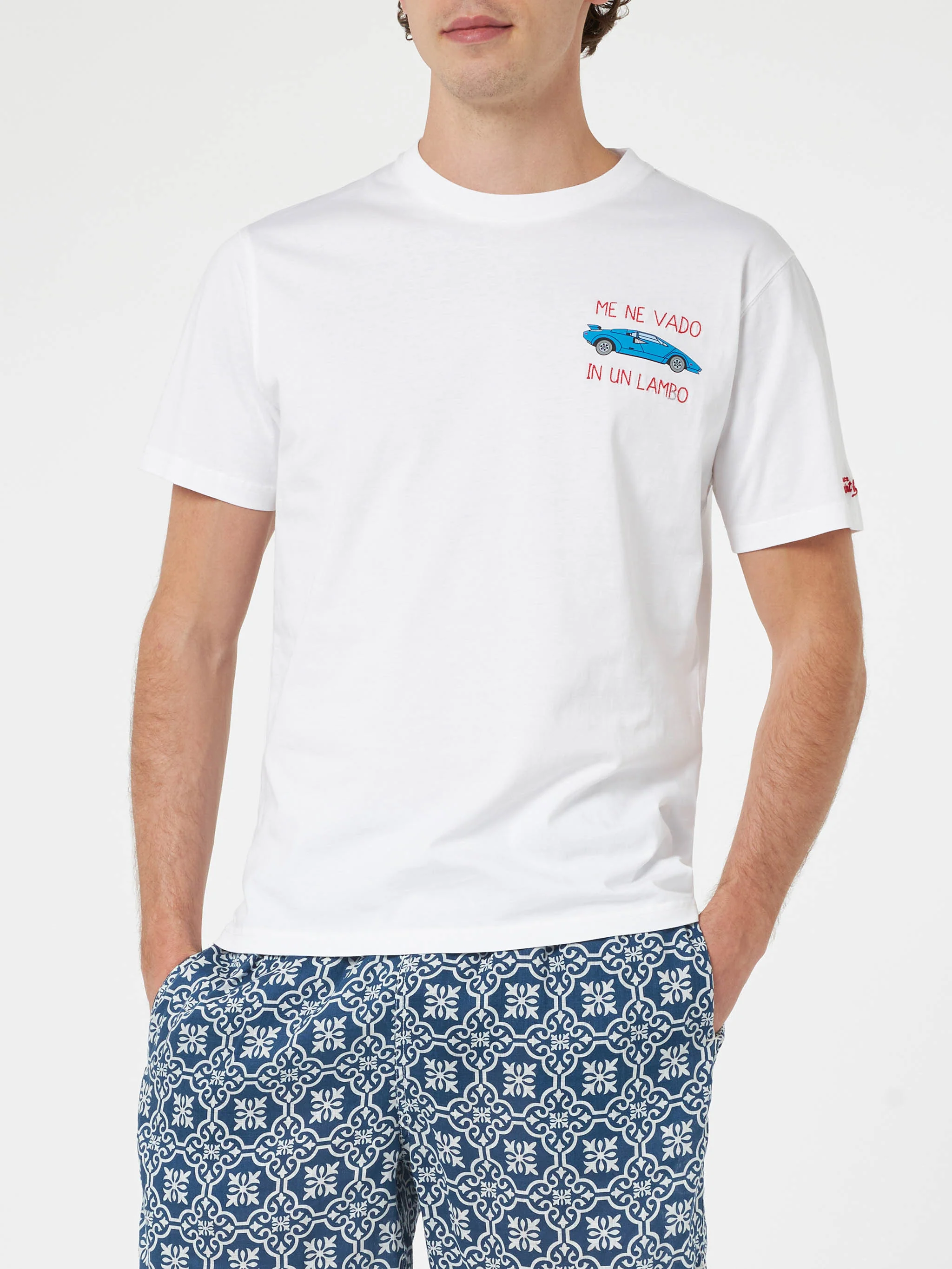 In un lambo t-shirt with embroidery and car print in white - Image 3
