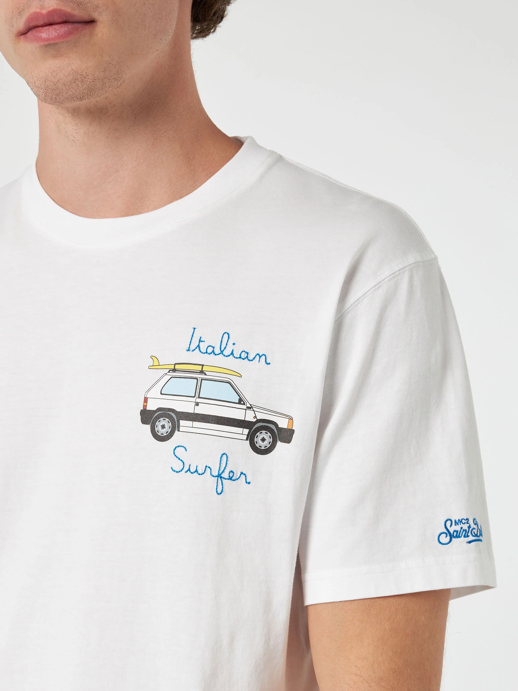 Panda t-shirt with print and surf embroidery in white | Special Edition - Image 2