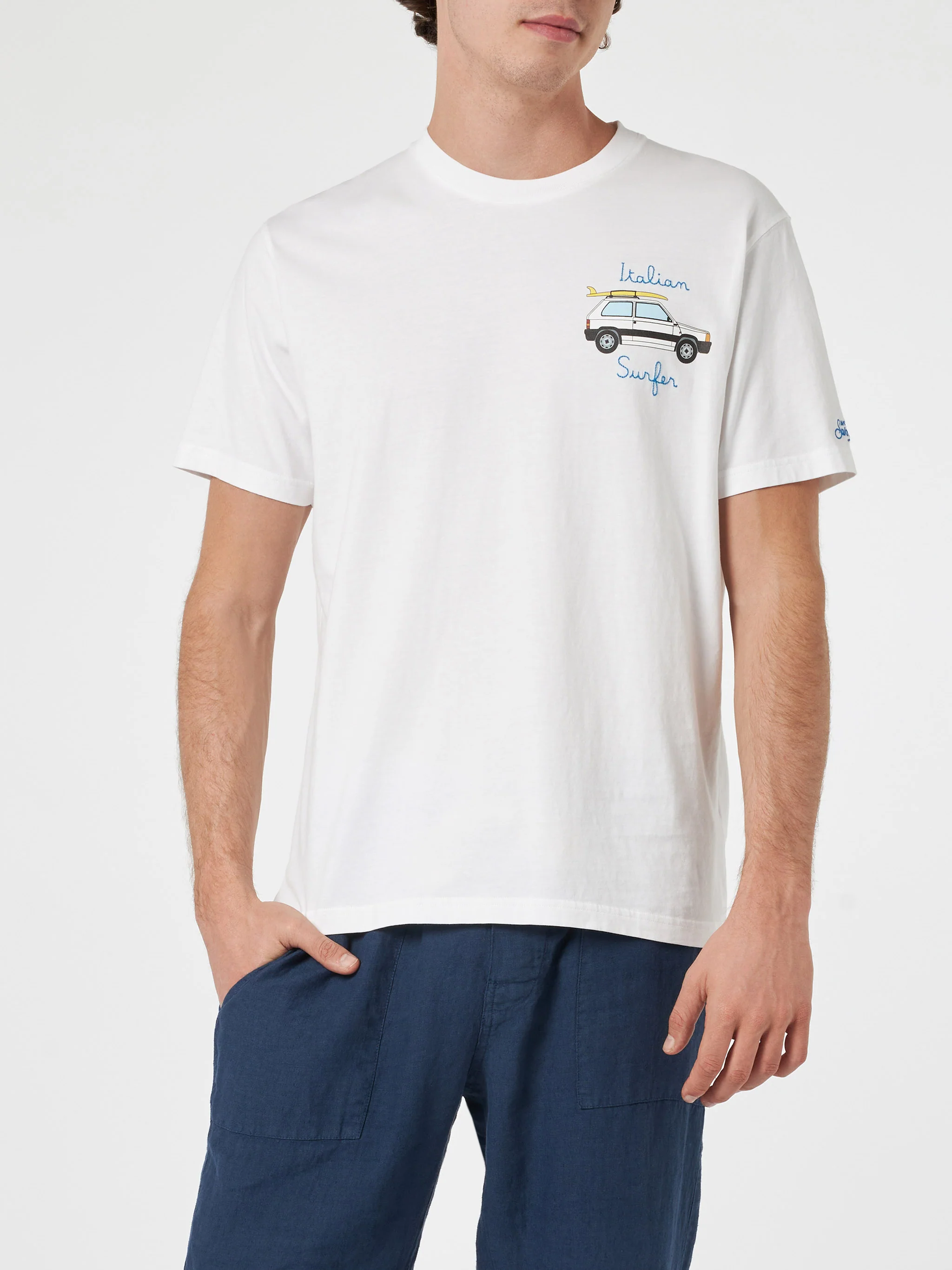 Panda t-shirt with print and surf embroidery in white | Special Edition - Image 3
