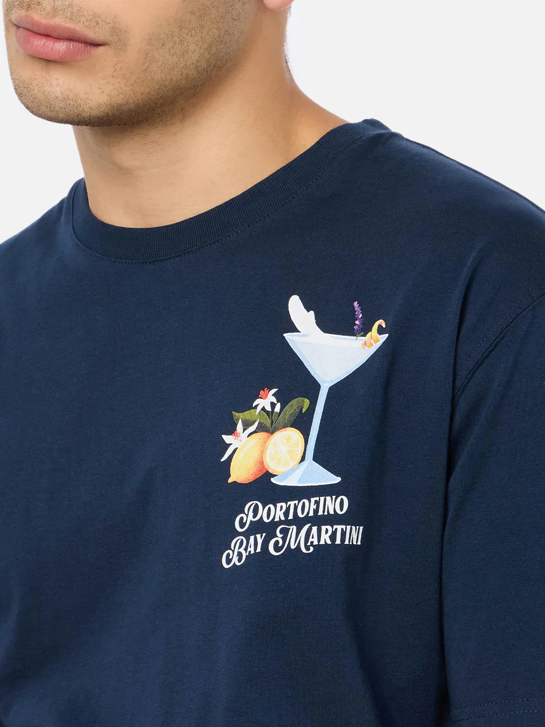 Portofino Bay Martini t-shirt with print in blue | Special Edition - Image 2