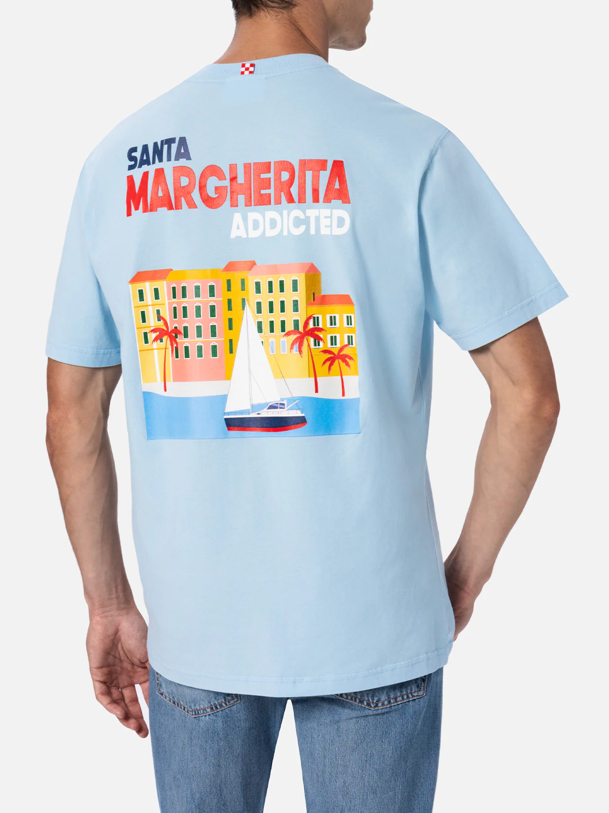 T-shirt with Santa Margherita postcard print in light blue - Image 3