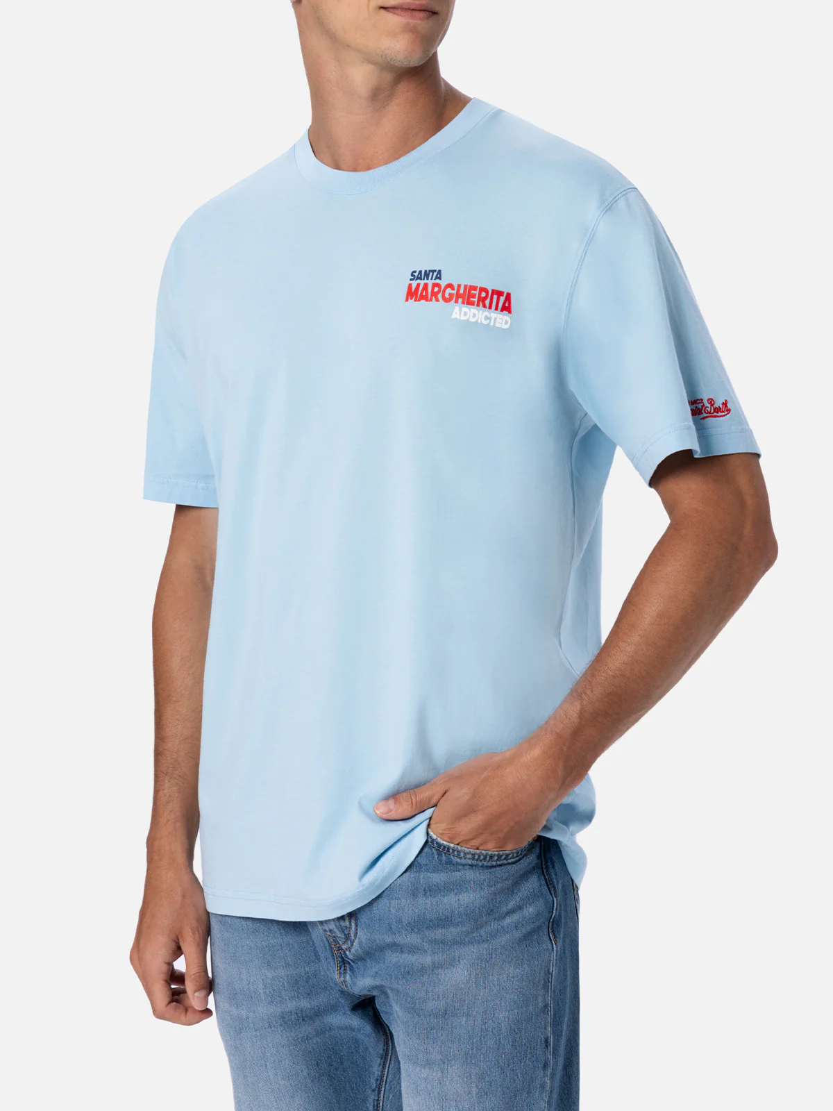 T-shirt with Santa Margherita postcard print in light blue - Image 4