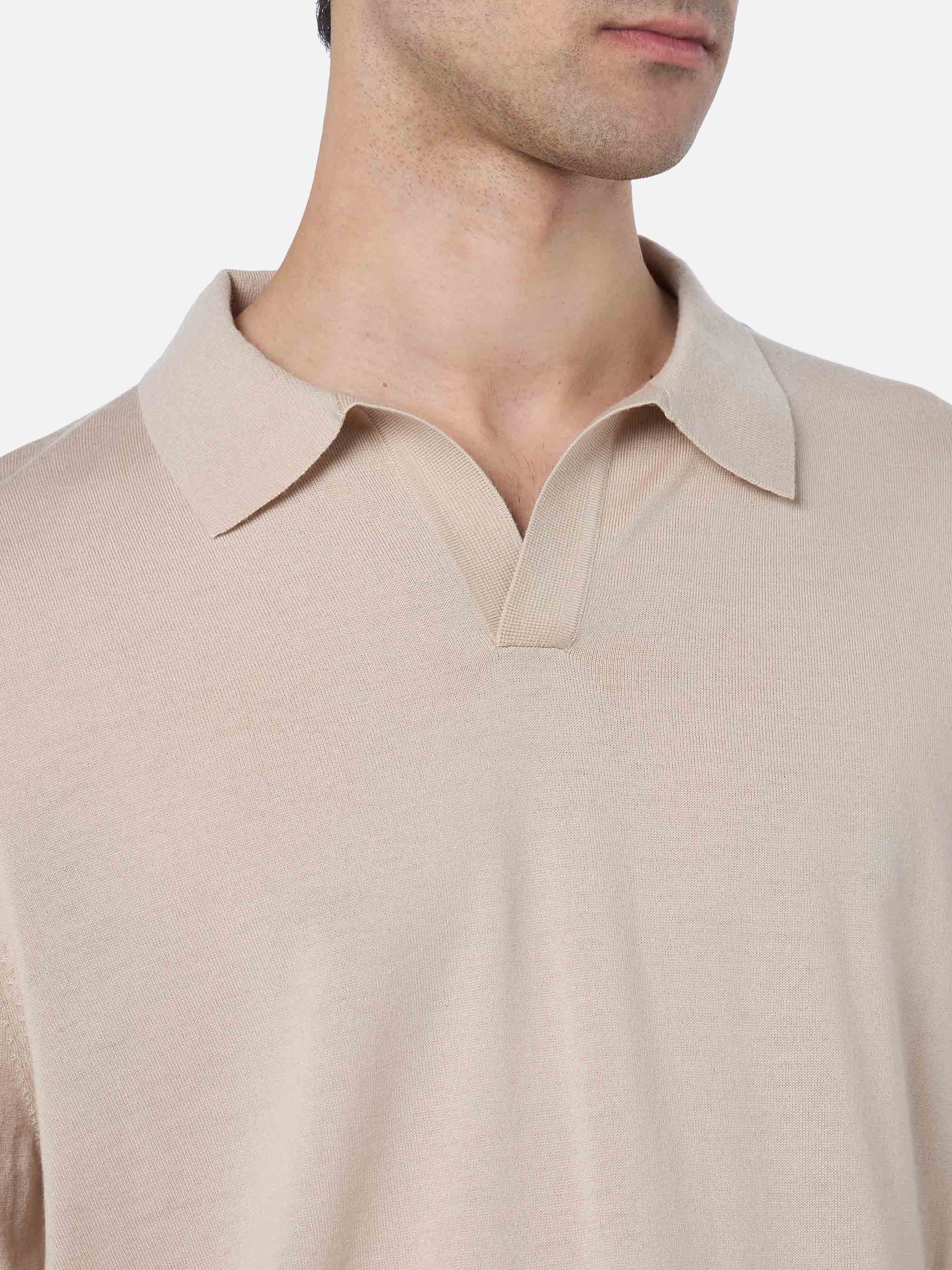 Beige polo Covent in 100% MERINO WOOL - Image 2