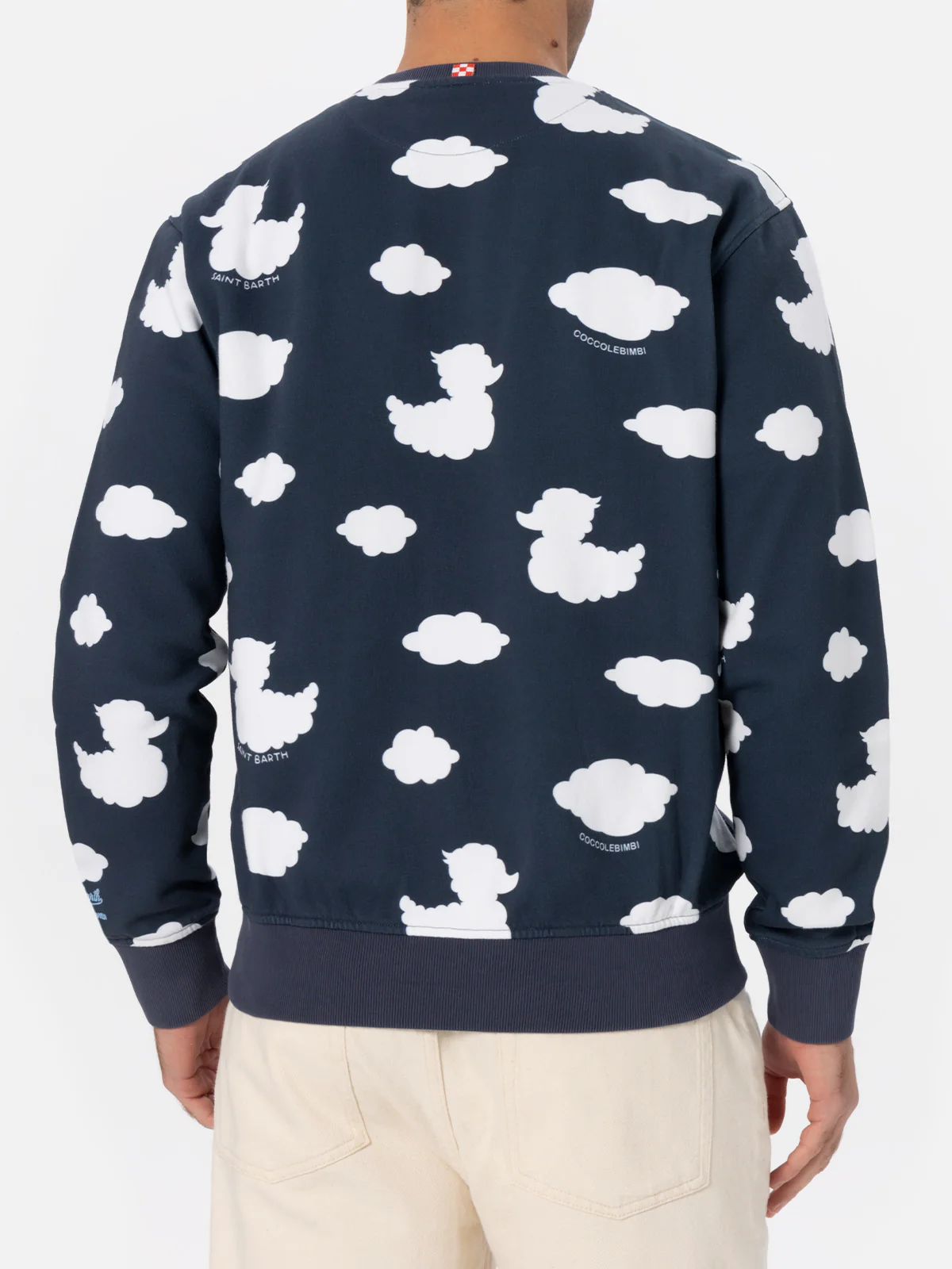 Crewneck blue sweatshirt with Coccole e nuvole embroidery | COCCOLEBIMBI SPECIAL EDITION - Image 3