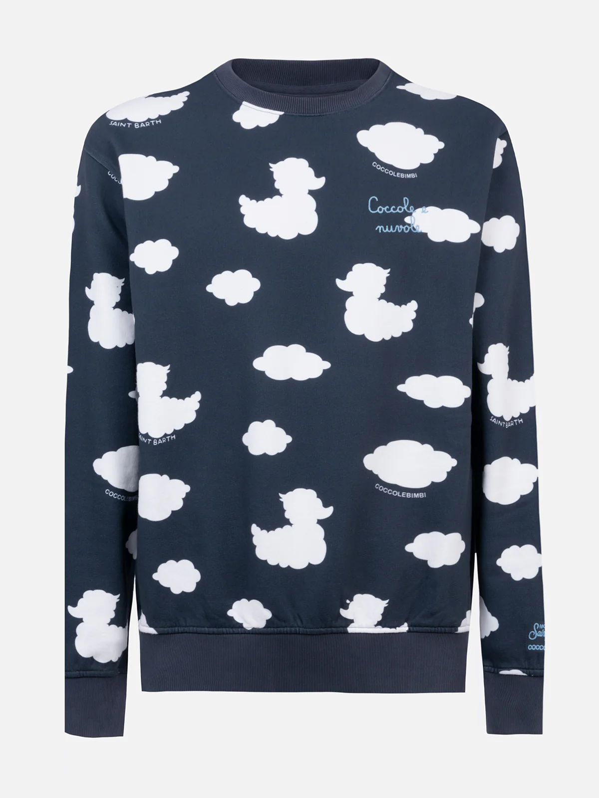 Crewneck blue sweatshirt with Coccole e nuvole embroidery | COCCOLEBIMBI SPECIAL EDITION - Image 4