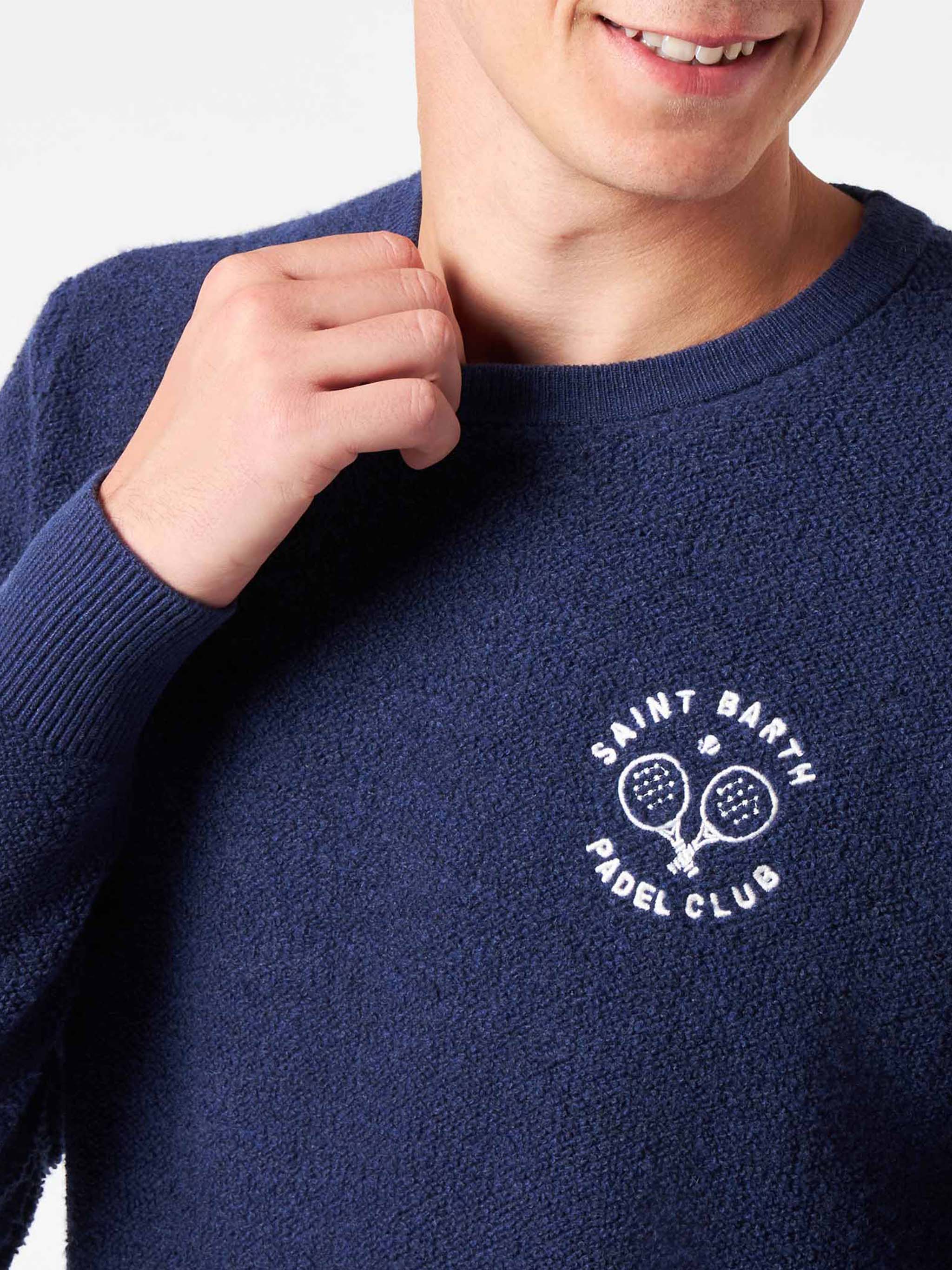 Crewneck bluette bouclé Heorn sweater with Saint Barth Padel Club embroidery