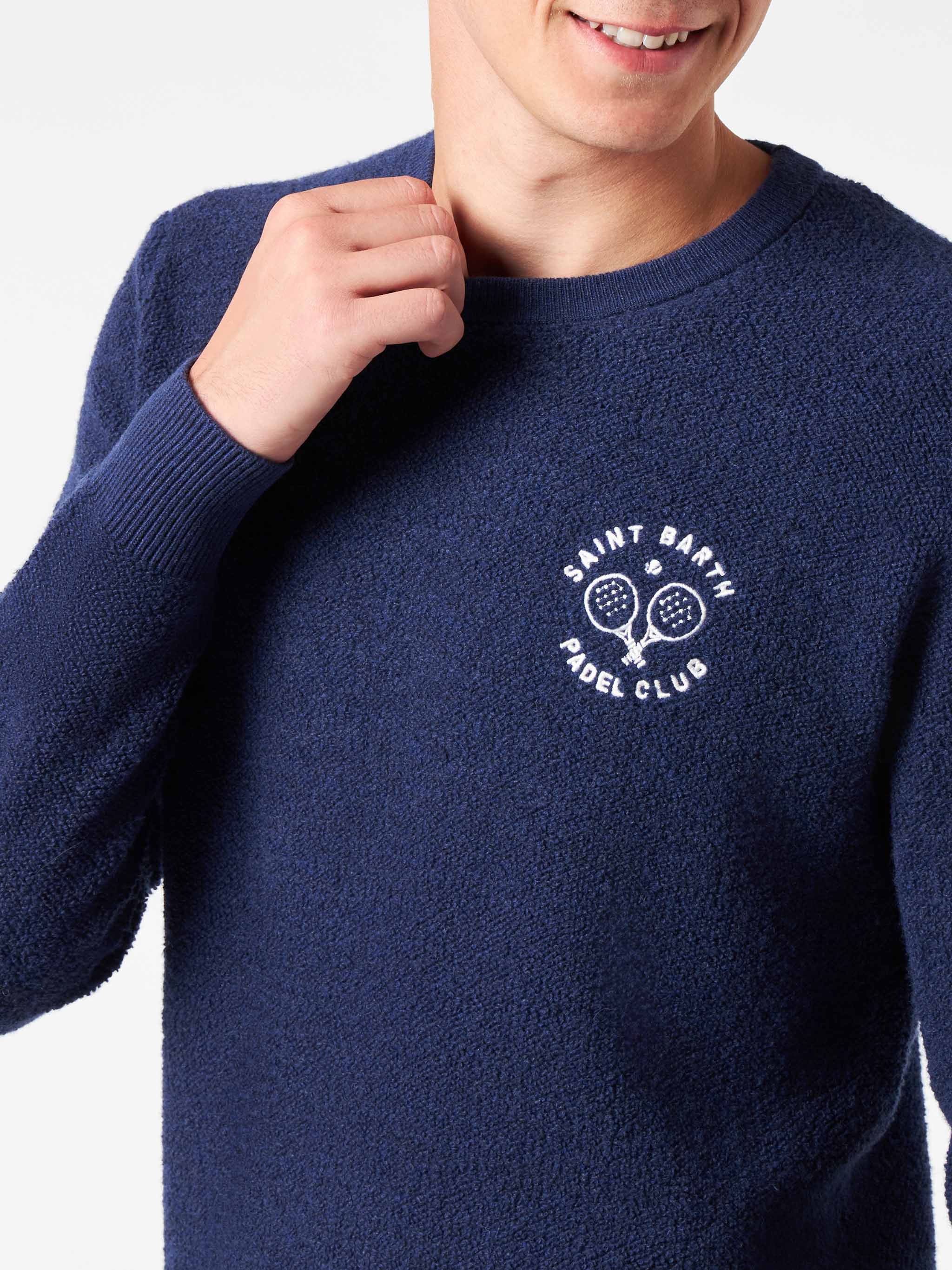 Crewneck bluette bouclé Heorn sweater with Saint Barth Padel Club embroidery - Image 2