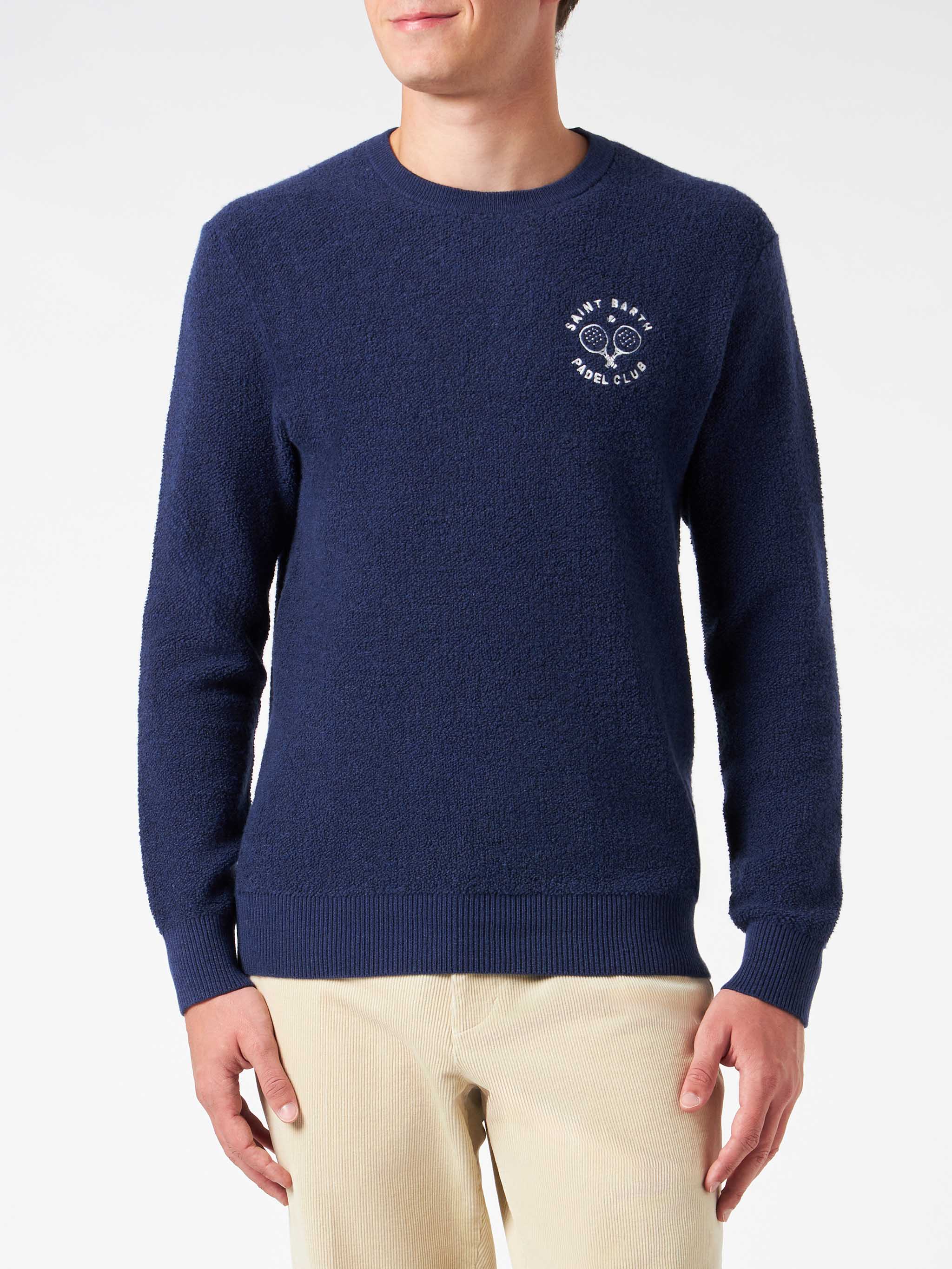 Crewneck bluette bouclé Heorn sweater with Saint Barth Padel Club embroidery - Image 3