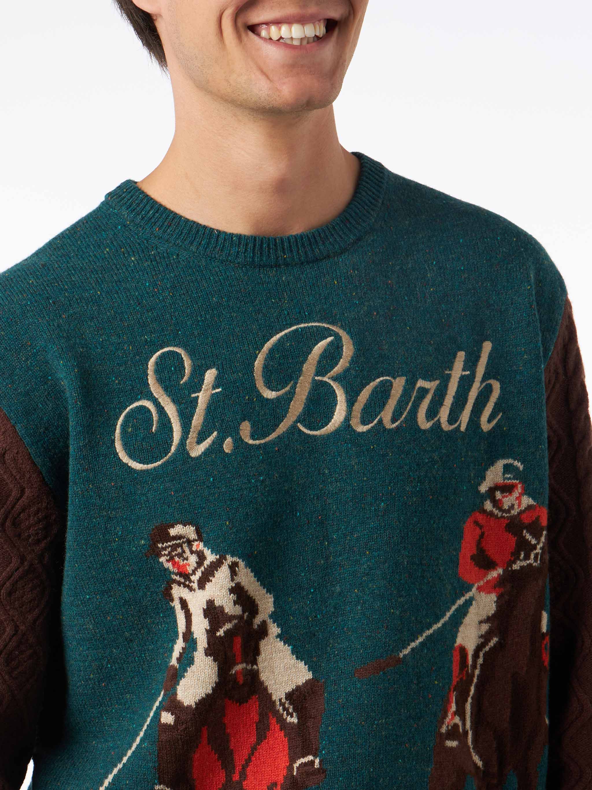 Crewneck donegal sweater Heron with polo jacquard - Image 2