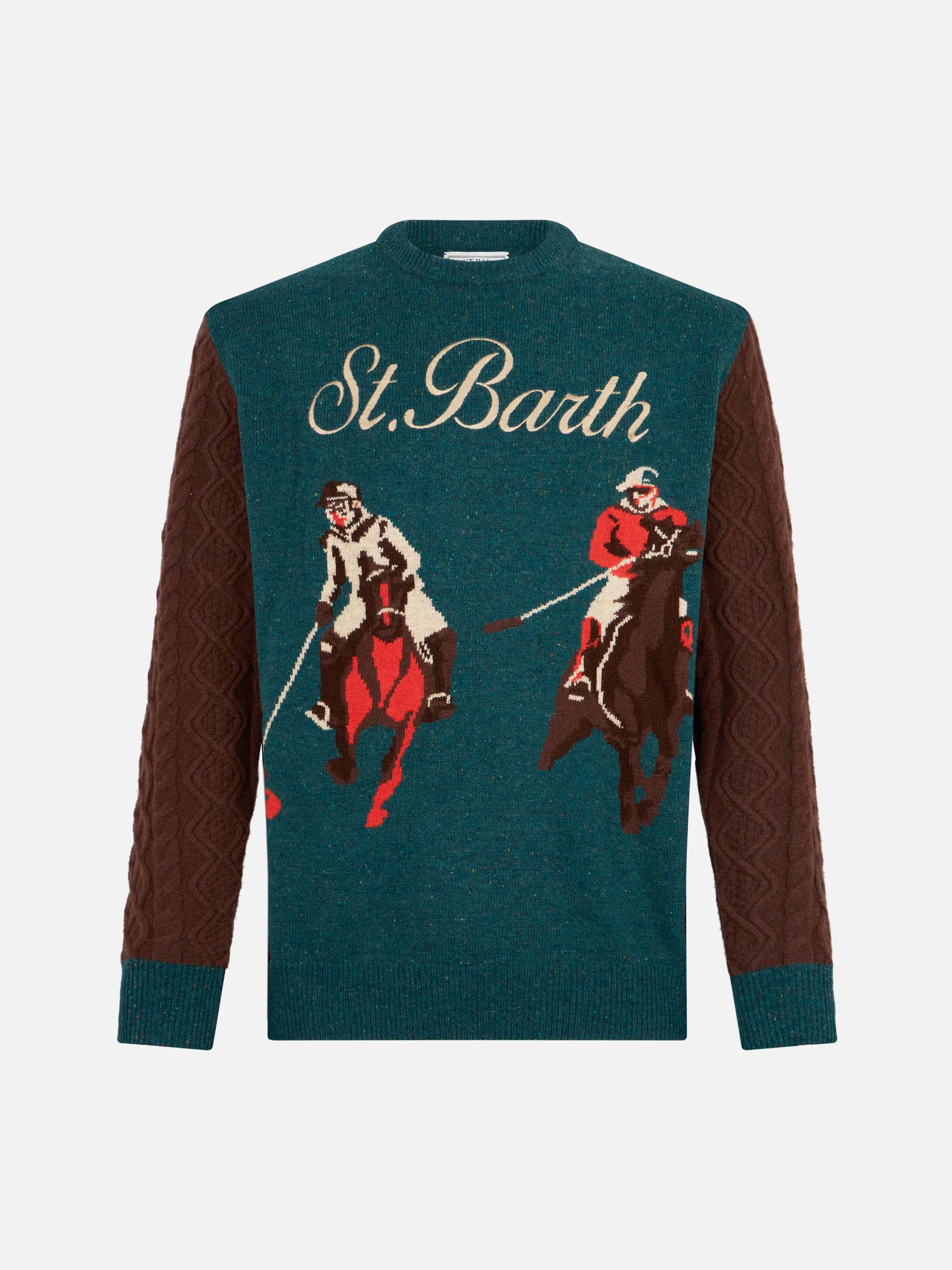 Crewneck donegal sweater Heron with polo jacquard - Image 4
