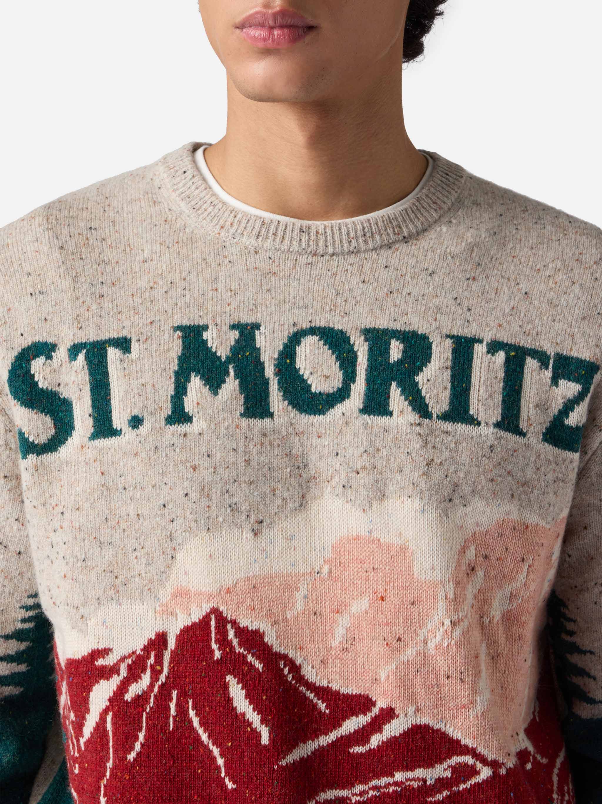 Crewneck donegal sweater Heron with St. Moritz postcard jacquard - Image 2