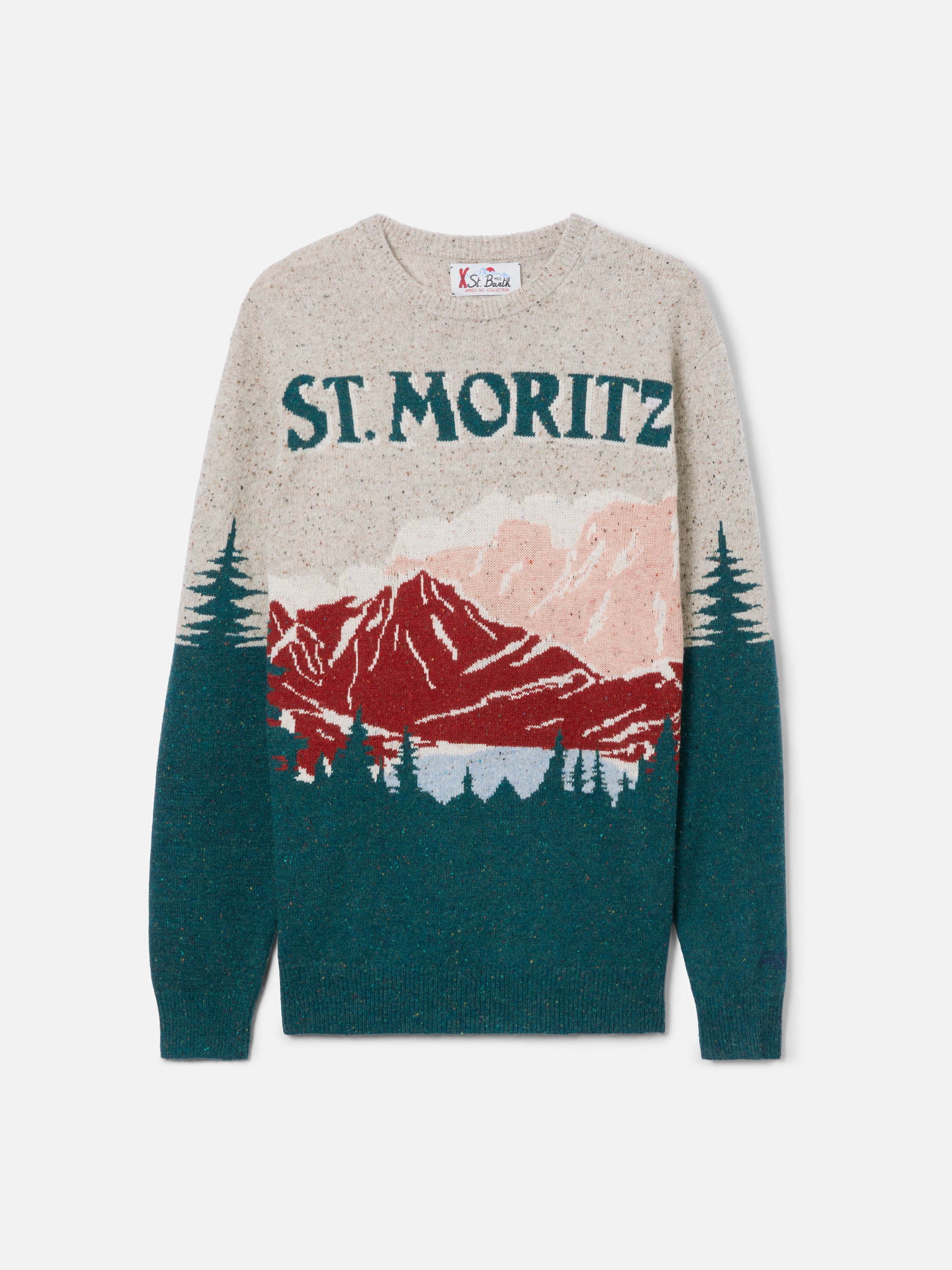 Crewneck donegal sweater Heron with St. Moritz postcard jacquard - Image 5