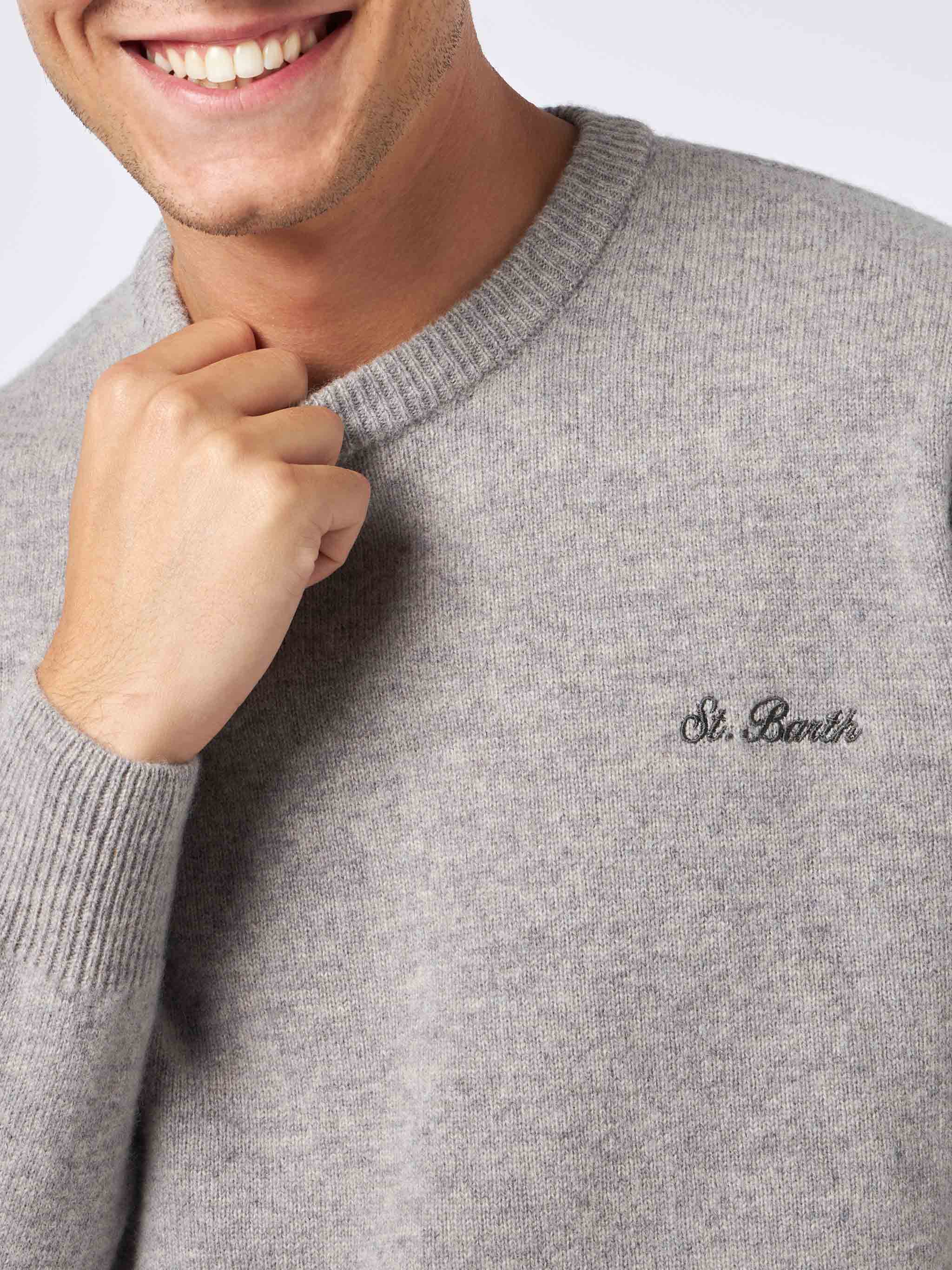 Heron grey melange sweater with St. Barth embroidery - Image 2