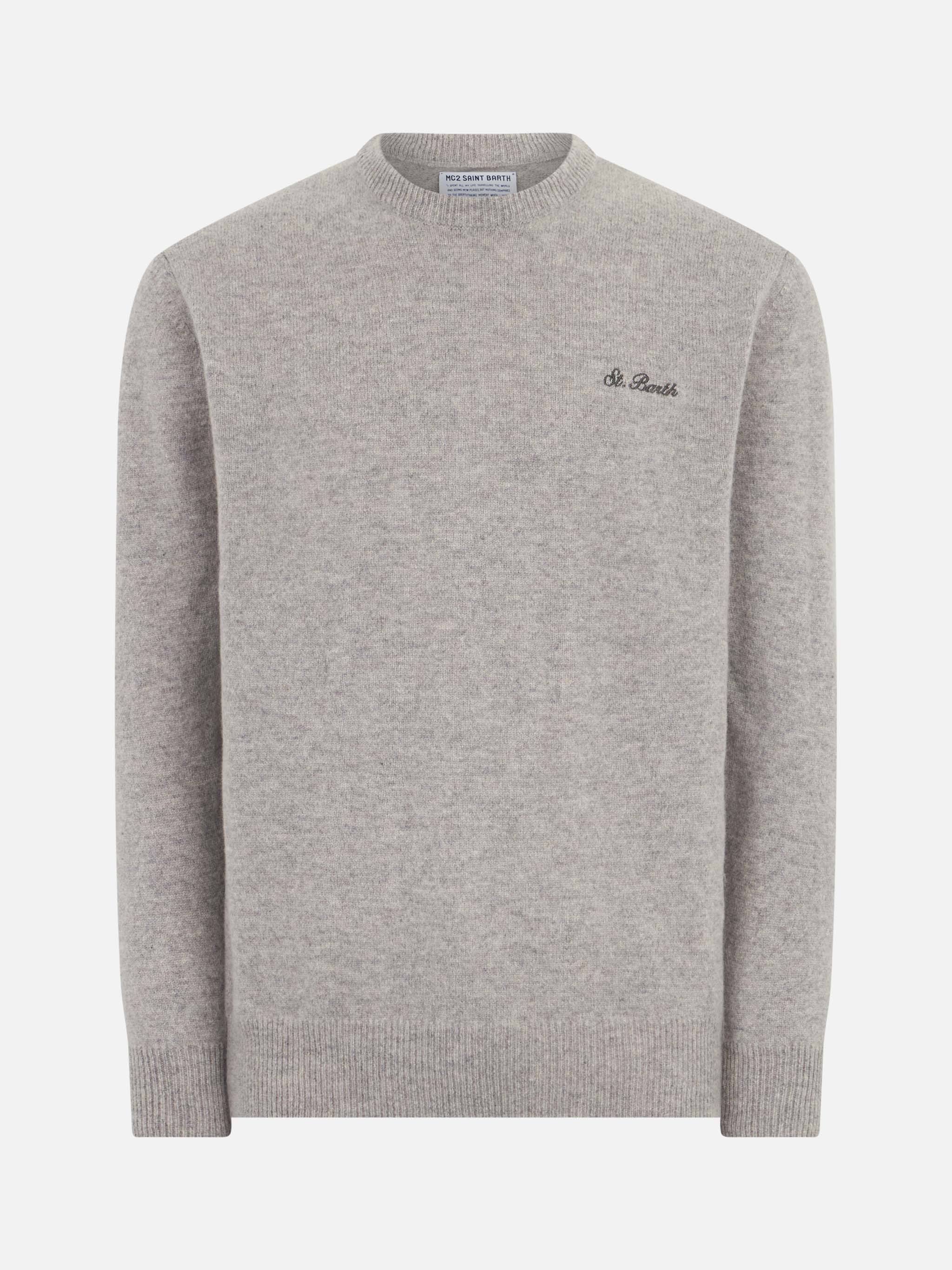 Heron grey melange sweater with St. Barth embroidery - Image 4
