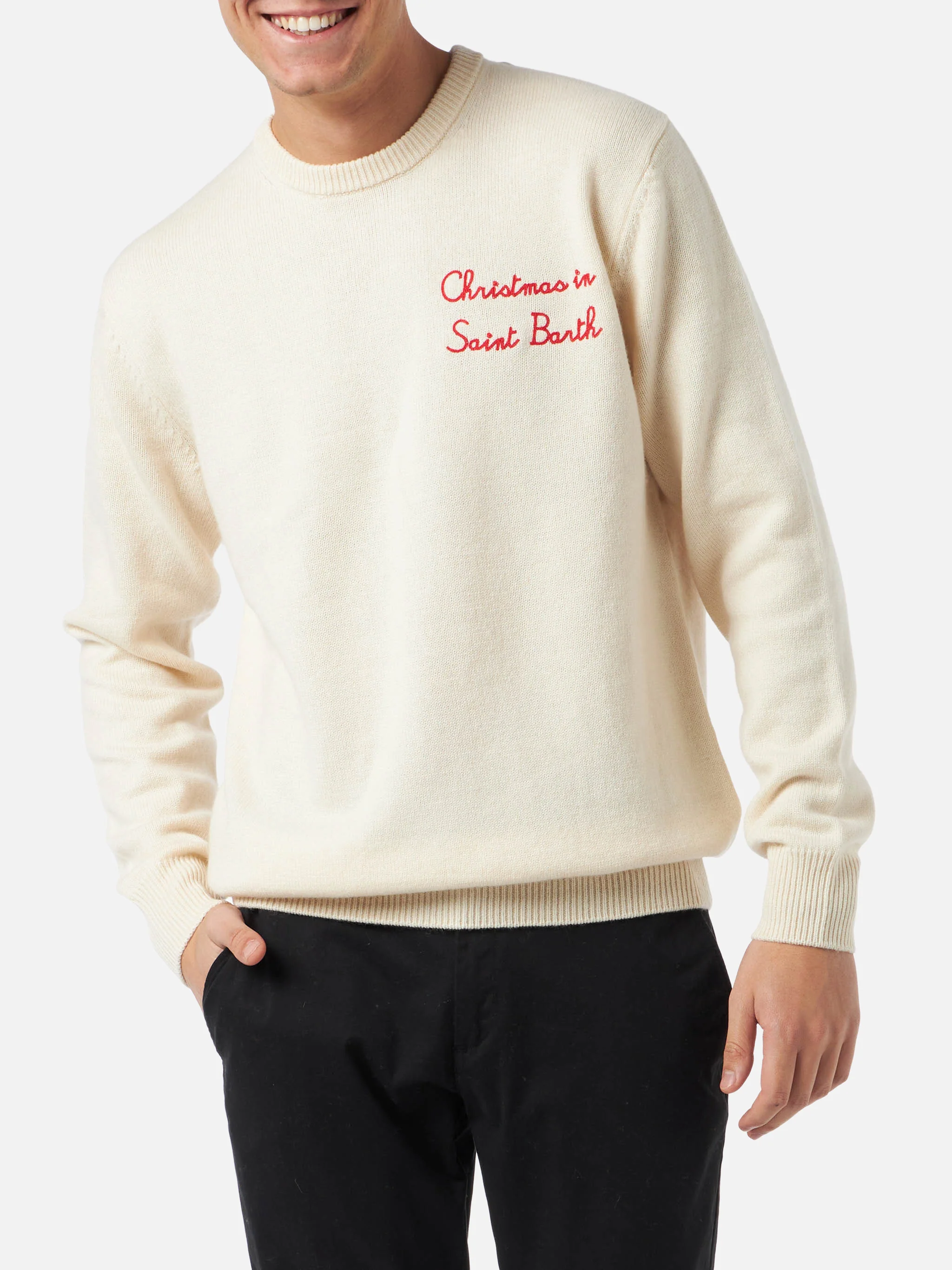 Crewneck sweater Heron with Christmas in Saint Barth embroidery - Image 2