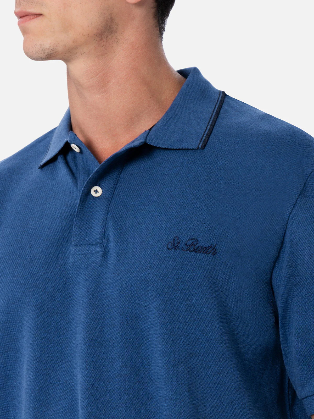 Beverly Hills denim blue cotton piquet polo - Image 2