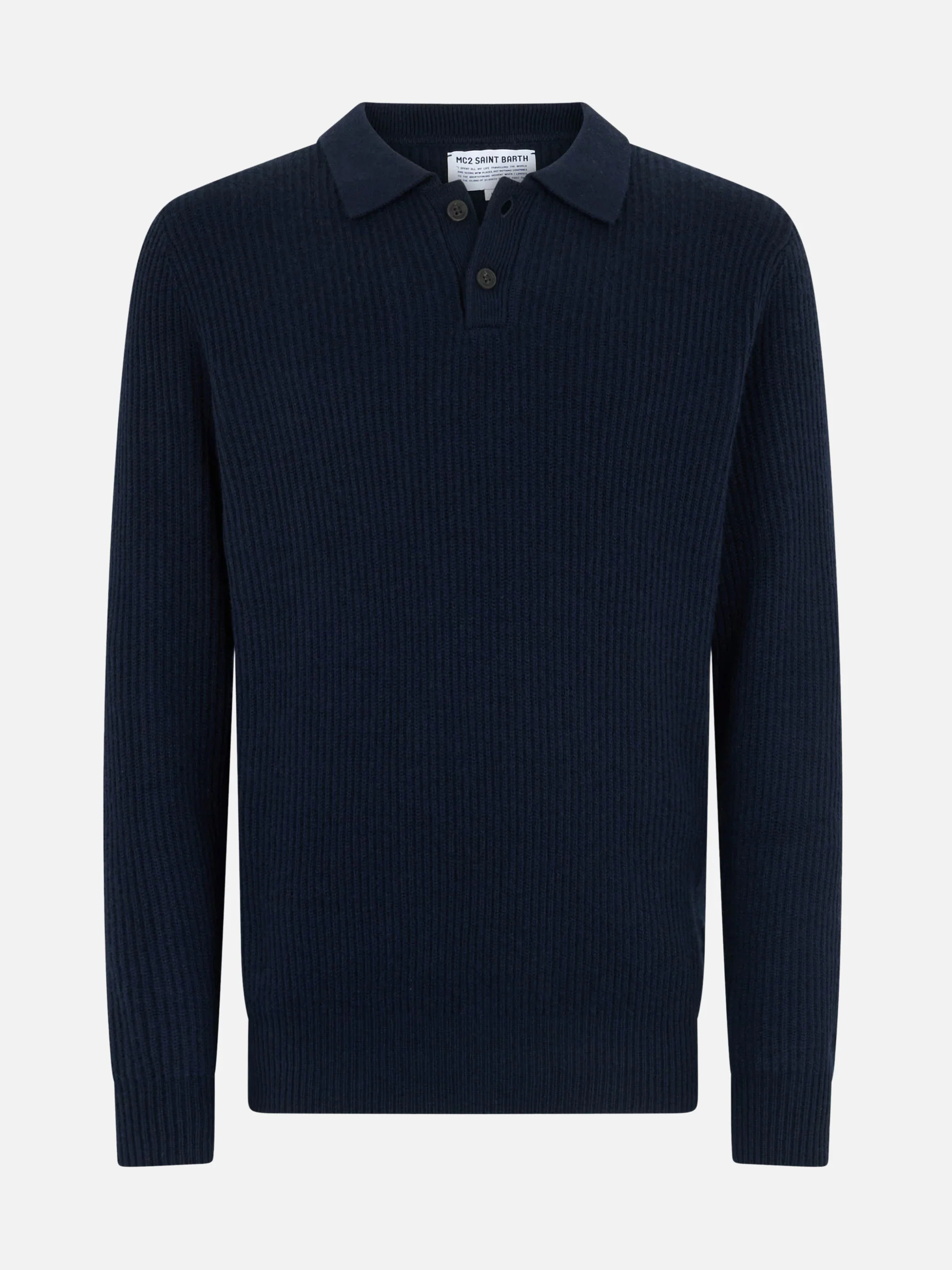 Navy blue ribbed sweater Downing in BLENDED CASHMERE with buttoned collar - Image 4