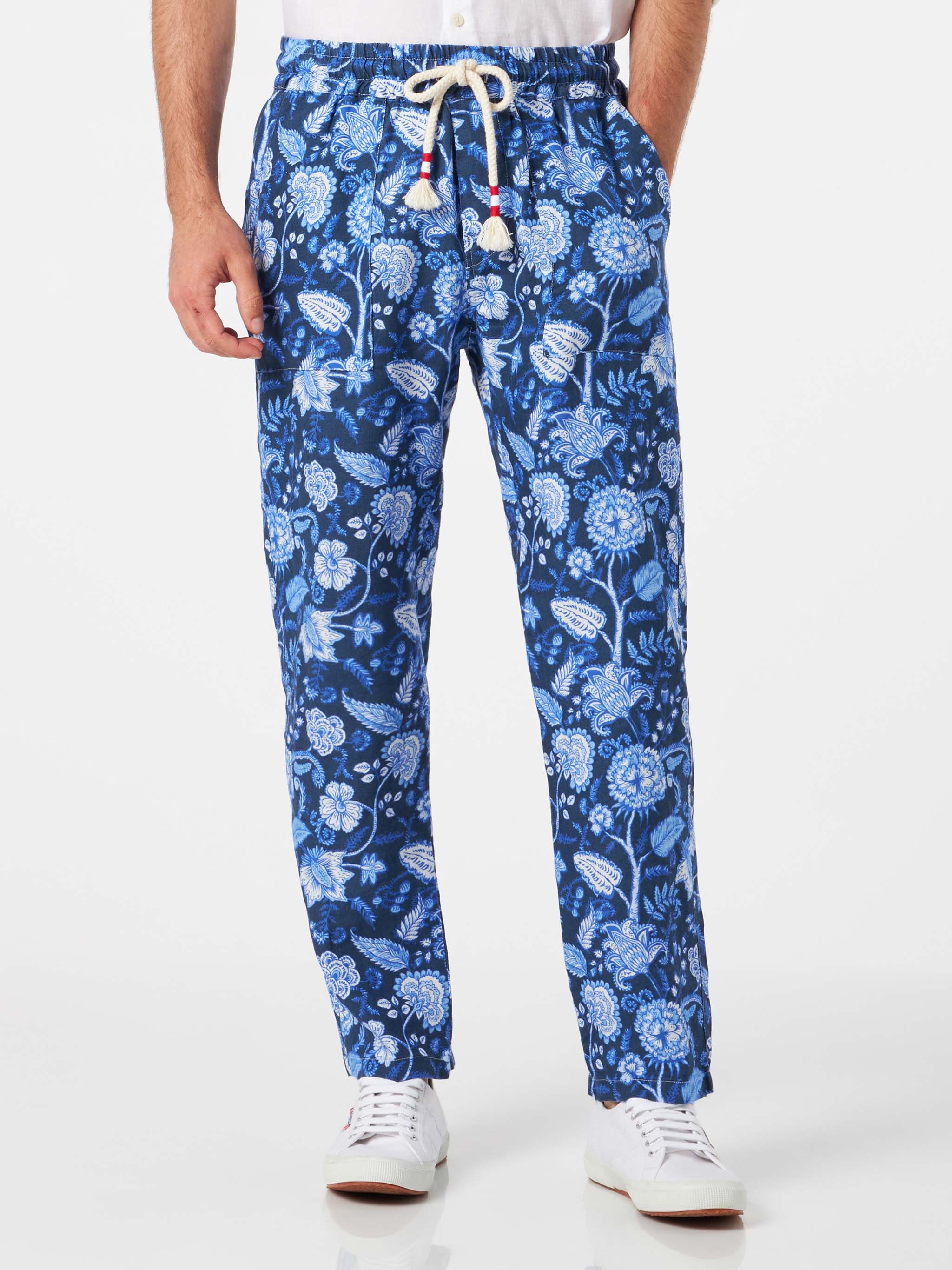 Calais blue floral linen pants