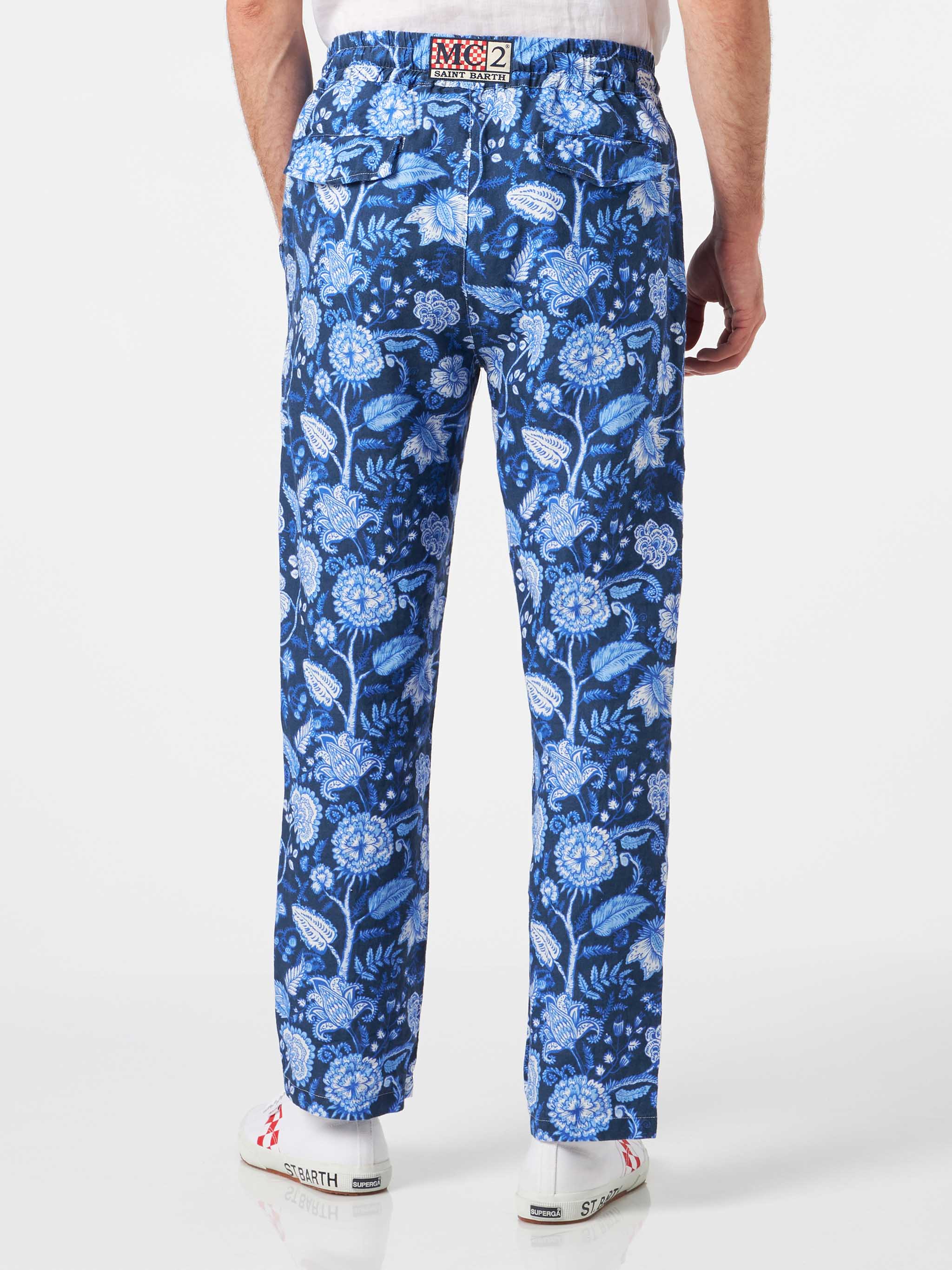 Calais blue floral linen pants - Image 2