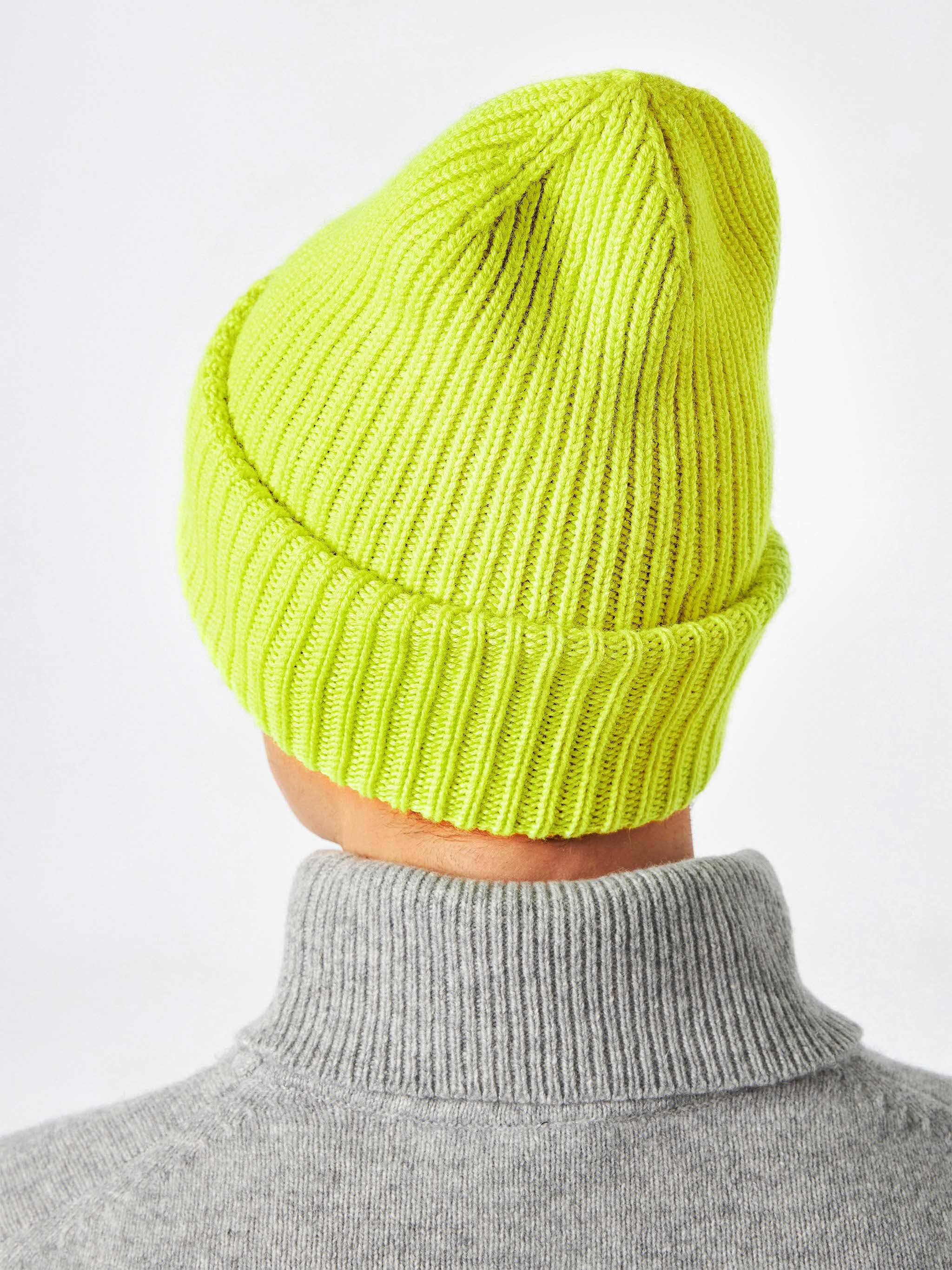 Fluo yellow ribbed beanie Berry with Saint Barth patch - Image 4