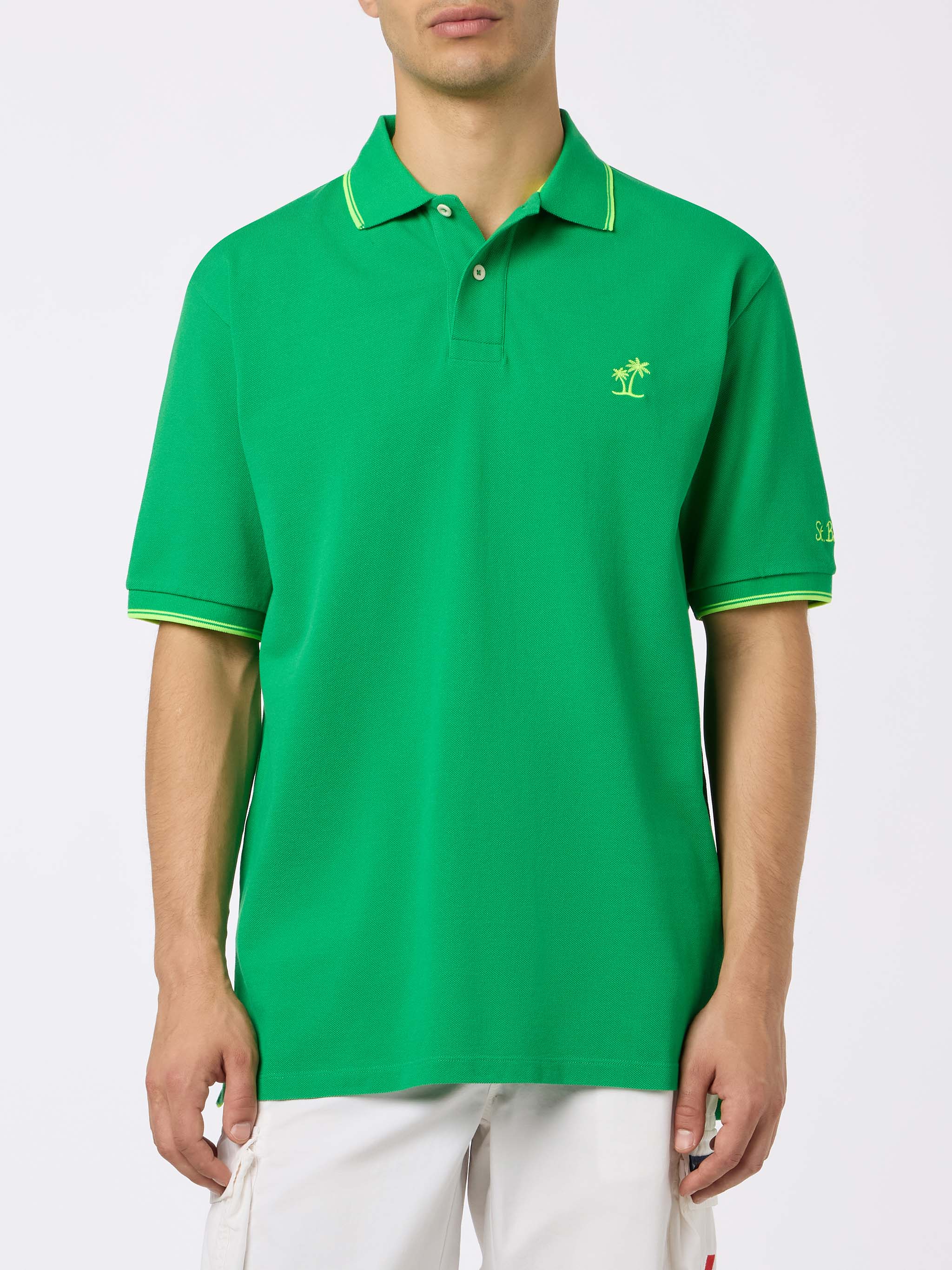 Beverly Hills green cotton piqué polo shirt with palm embroidery