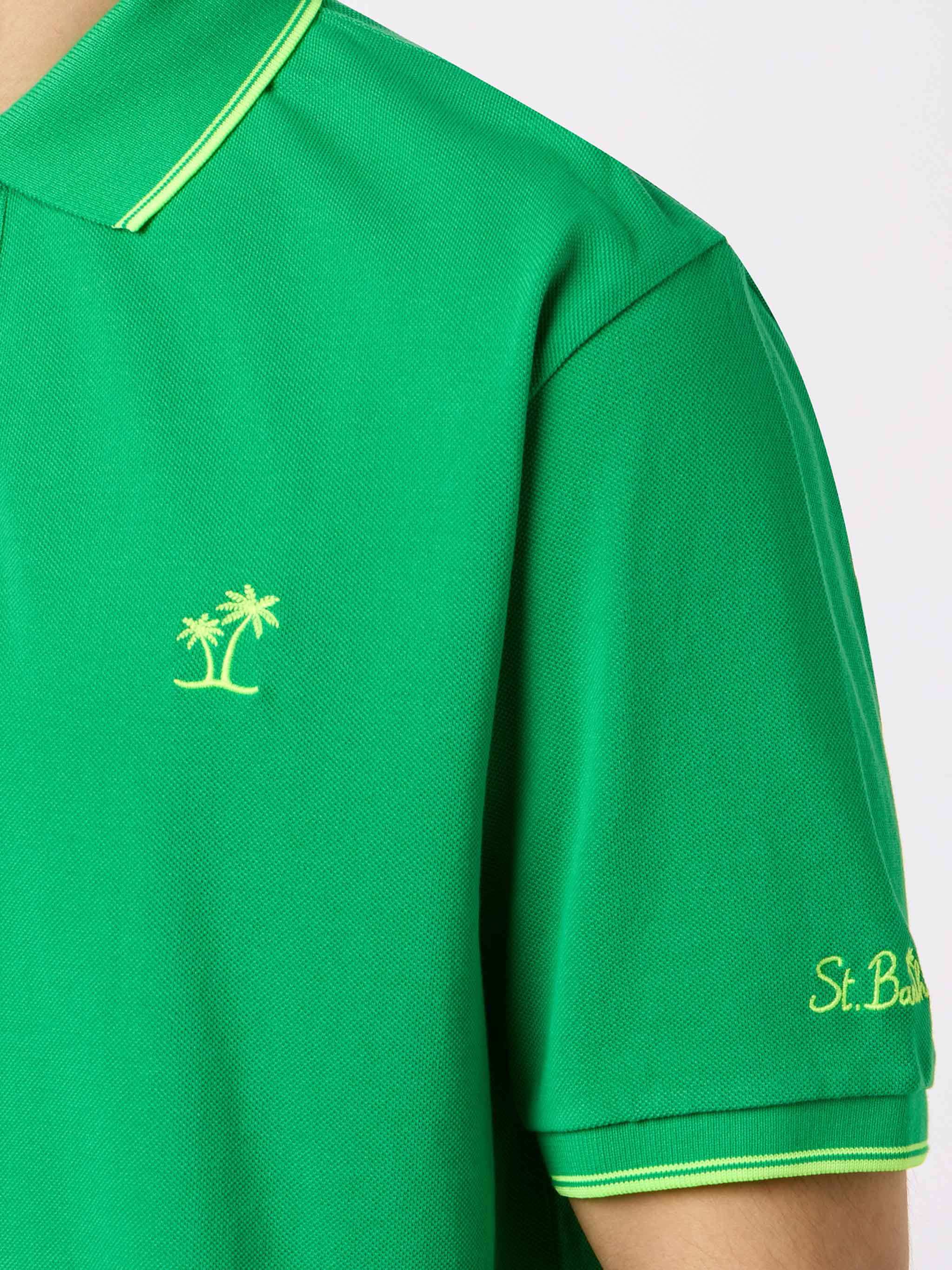 Beverly Hills green cotton piqué polo shirt with palm embroidery - Image 2