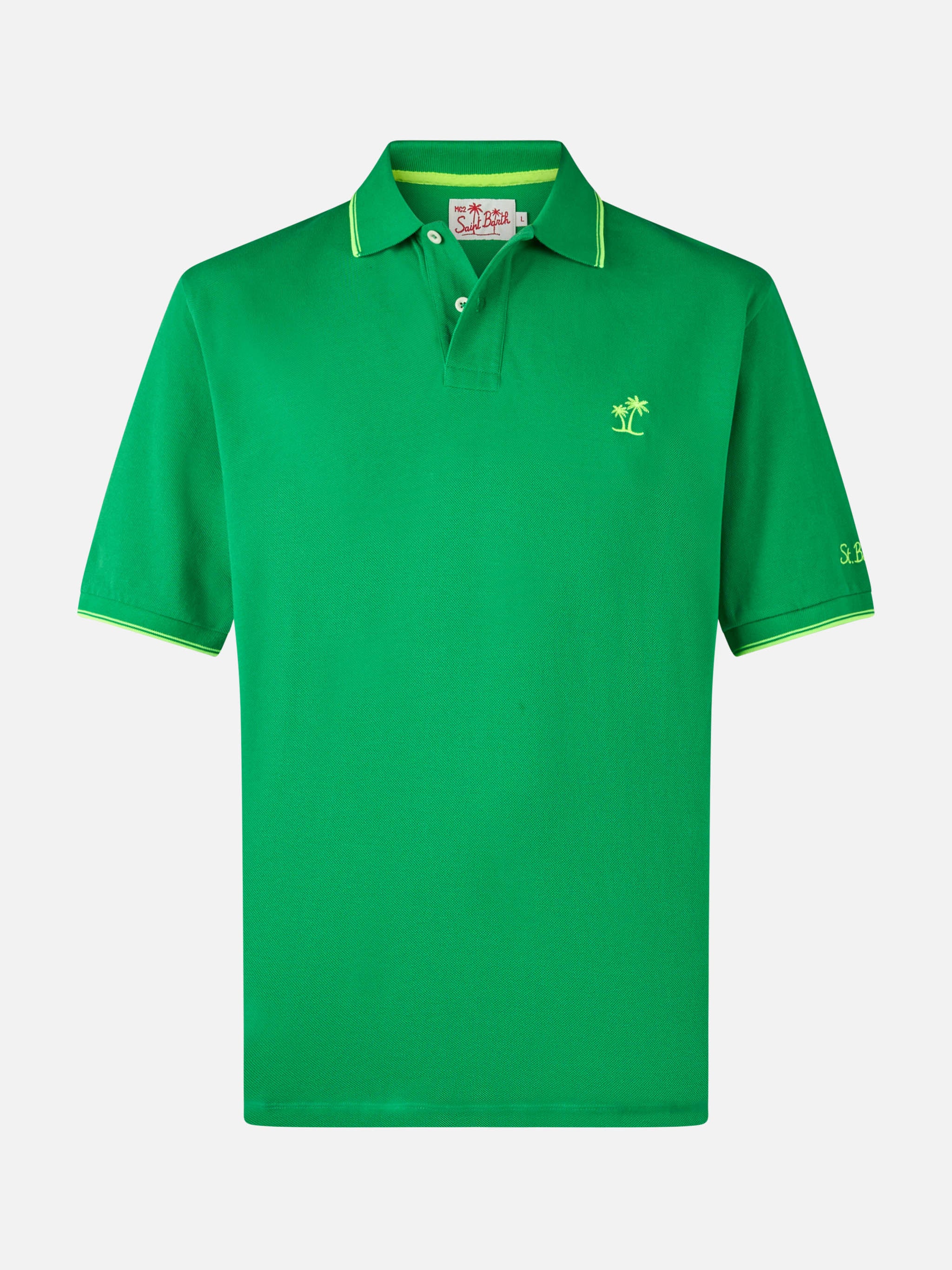 Beverly Hills green cotton piqué polo shirt with palm embroidery - Image 4