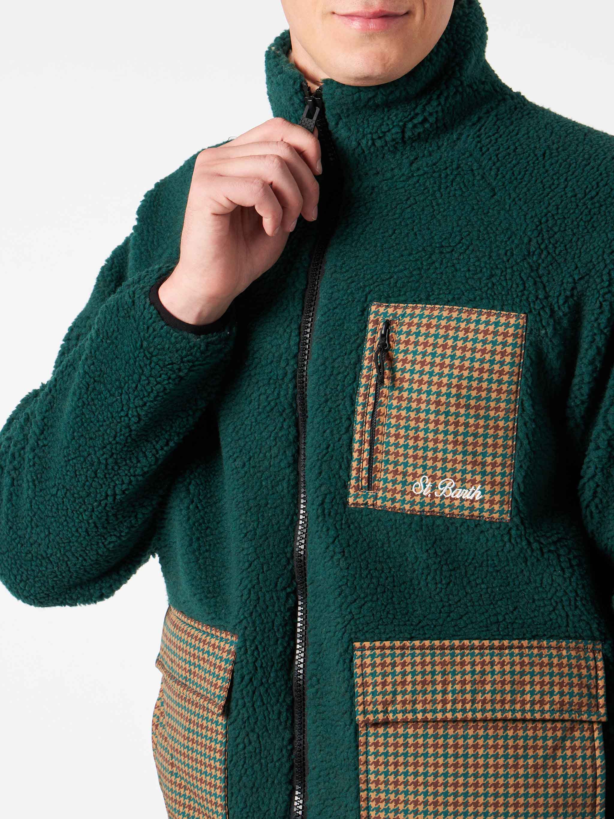 Keystone green sherpa jacket with pied de poule patch pockets - Image 2
