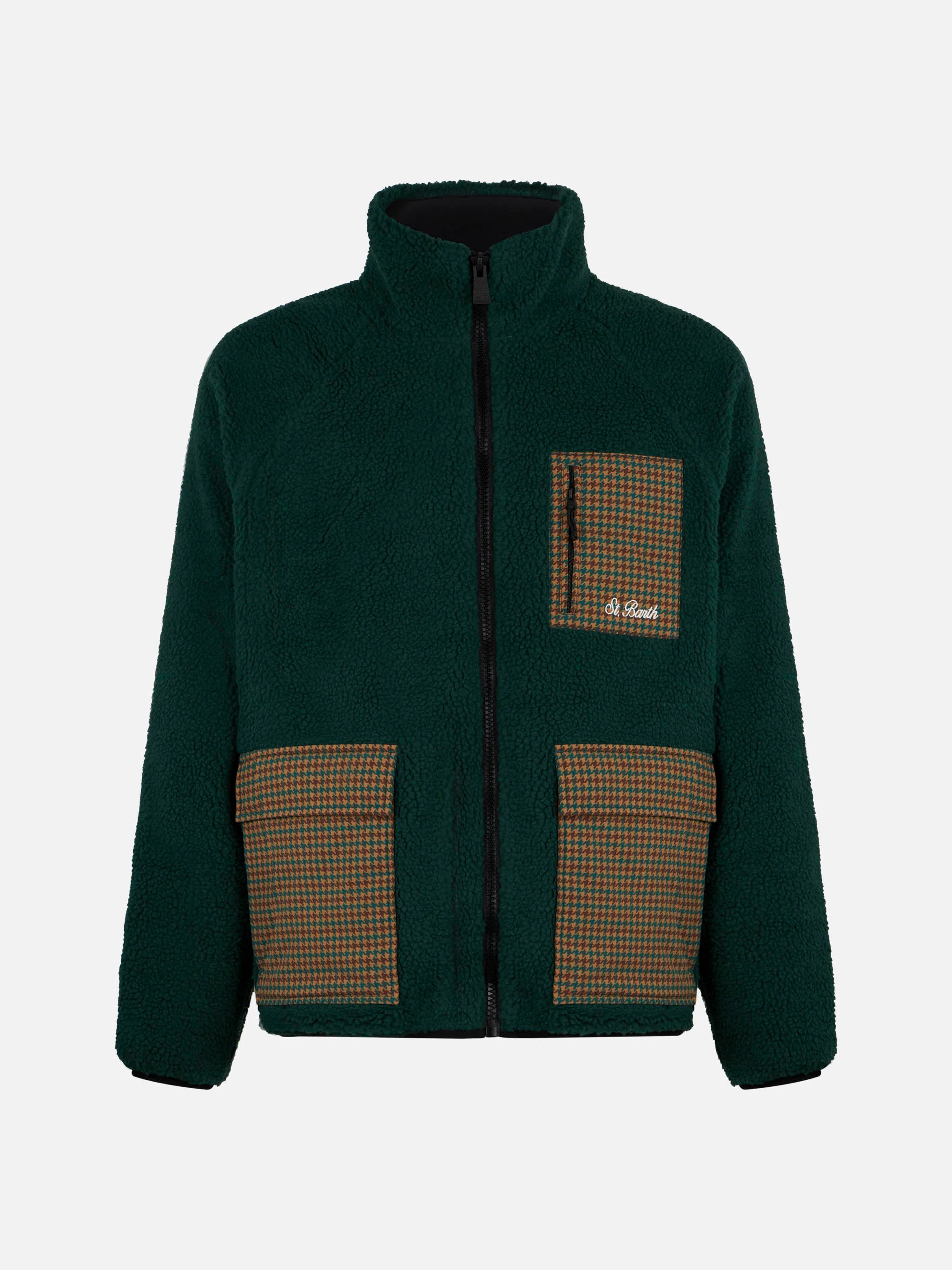 Keystone green sherpa jacket with pied de poule patch pockets - Image 4