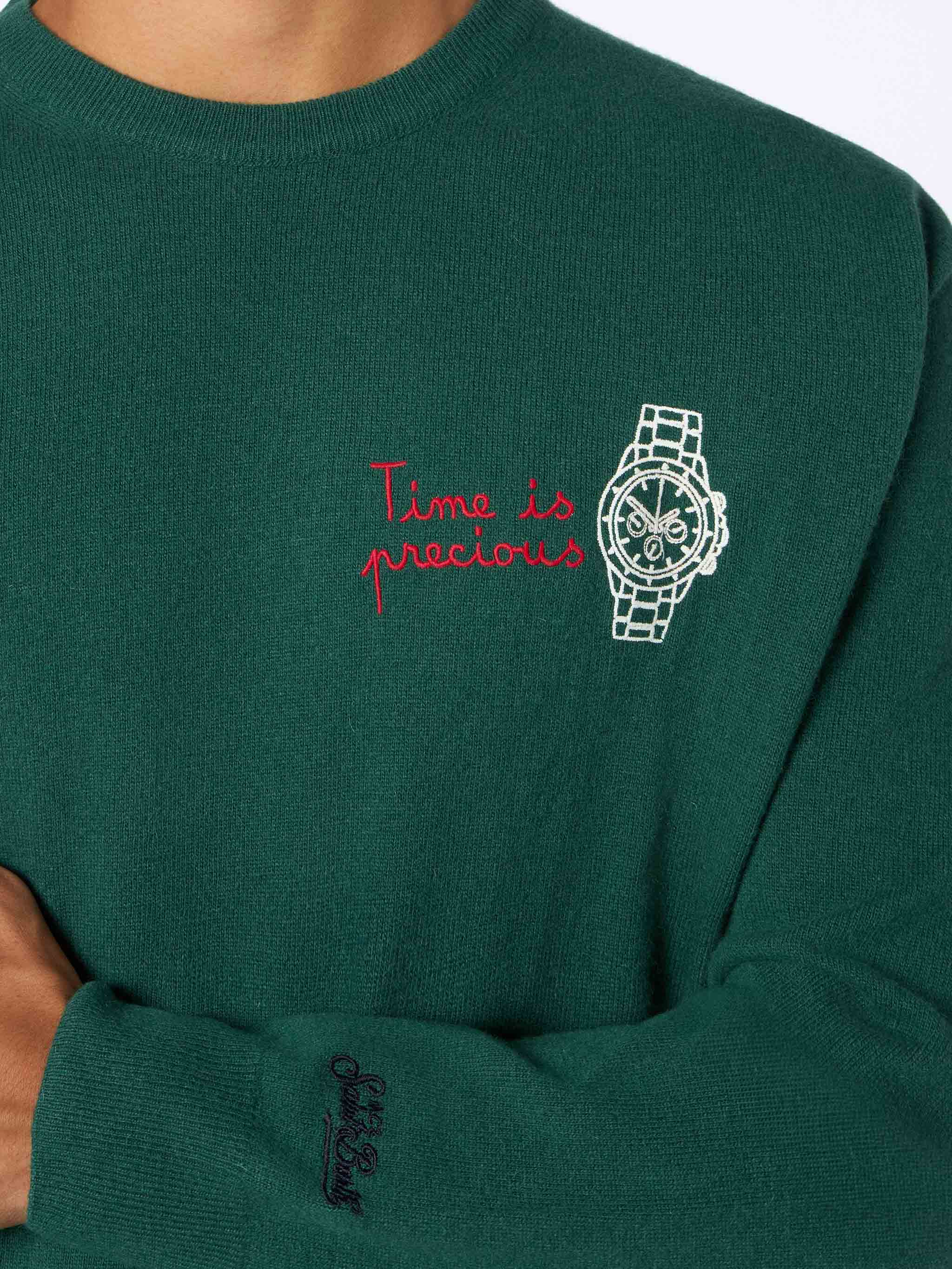 Crewneck sweater Heron with Time is precious embroidery - Image 2