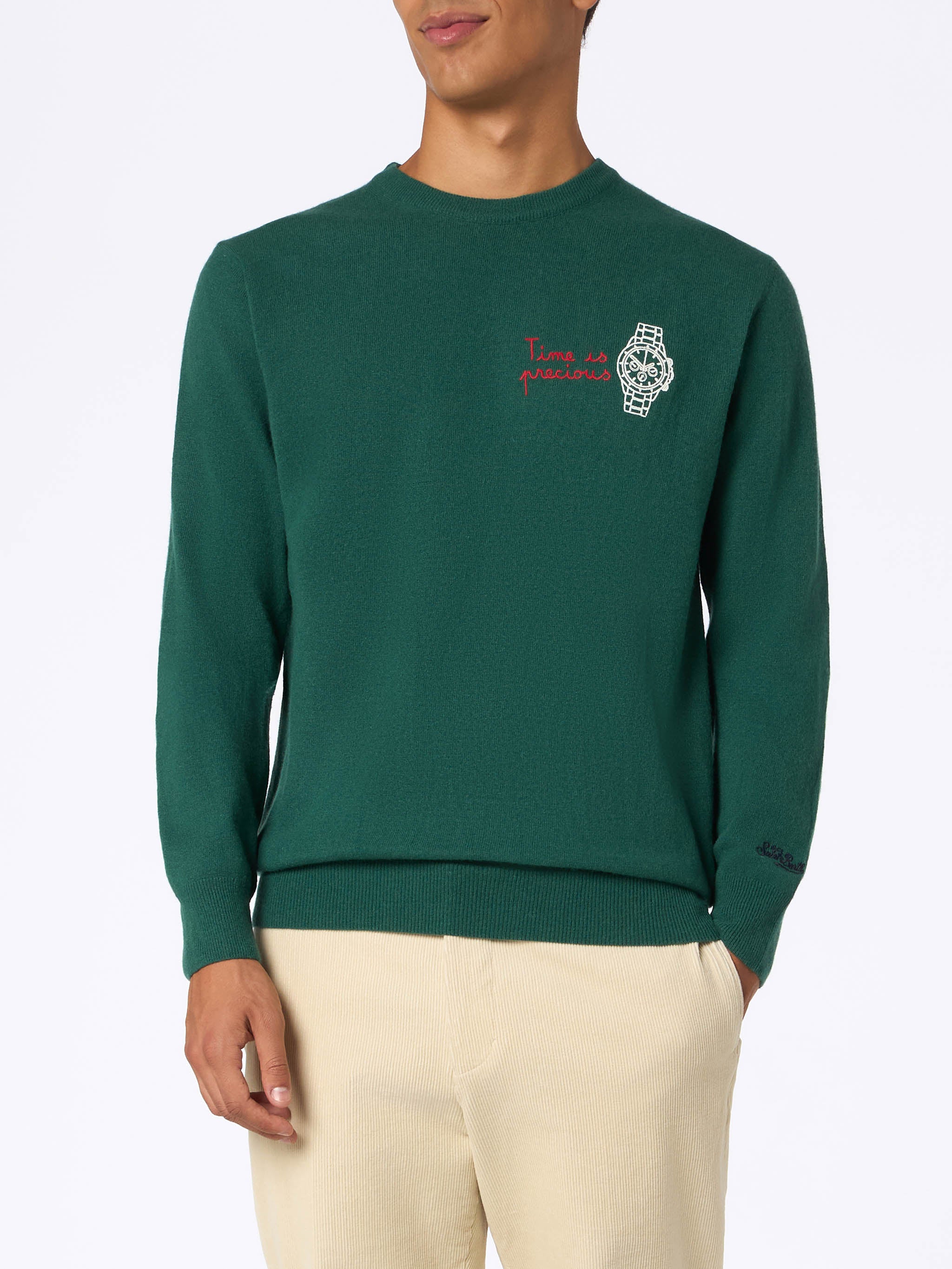 Crewneck sweater Heron with Time is precious embroidery - Image 3