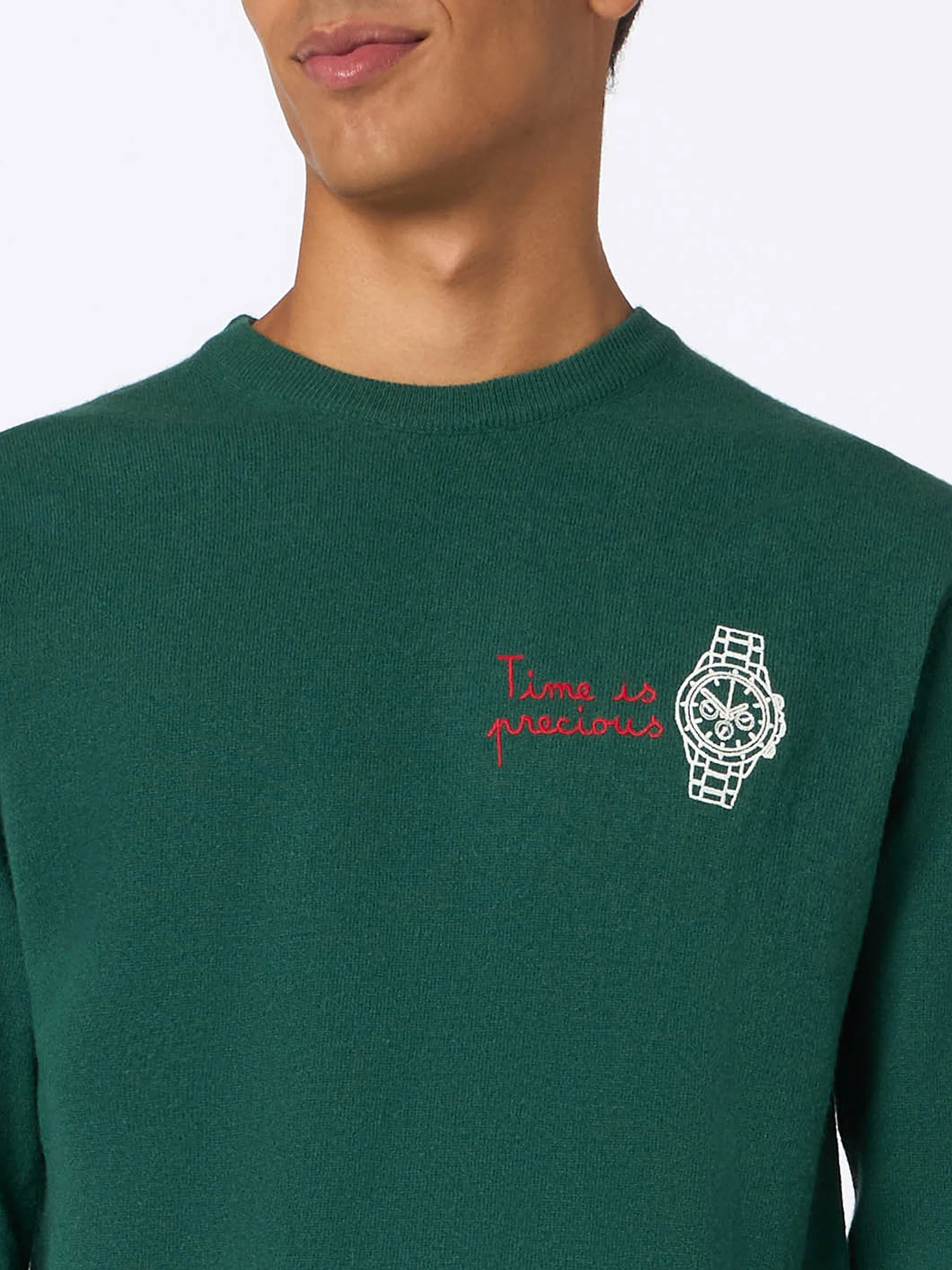 Crewneck sweater Heron with Time is precious embroidery - Image 4