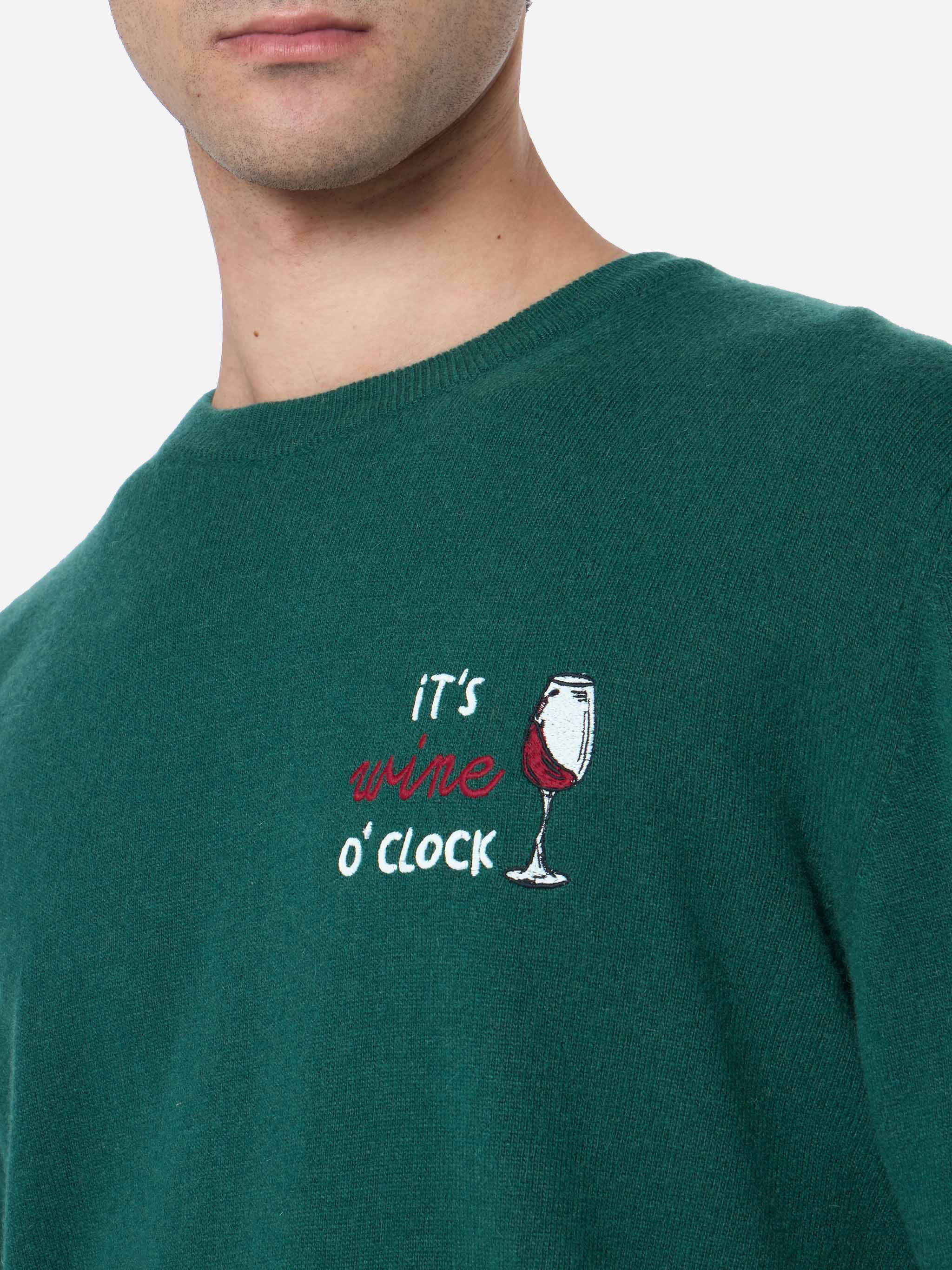 Crewneck sweater Heron with It's wine o'clock embroidery