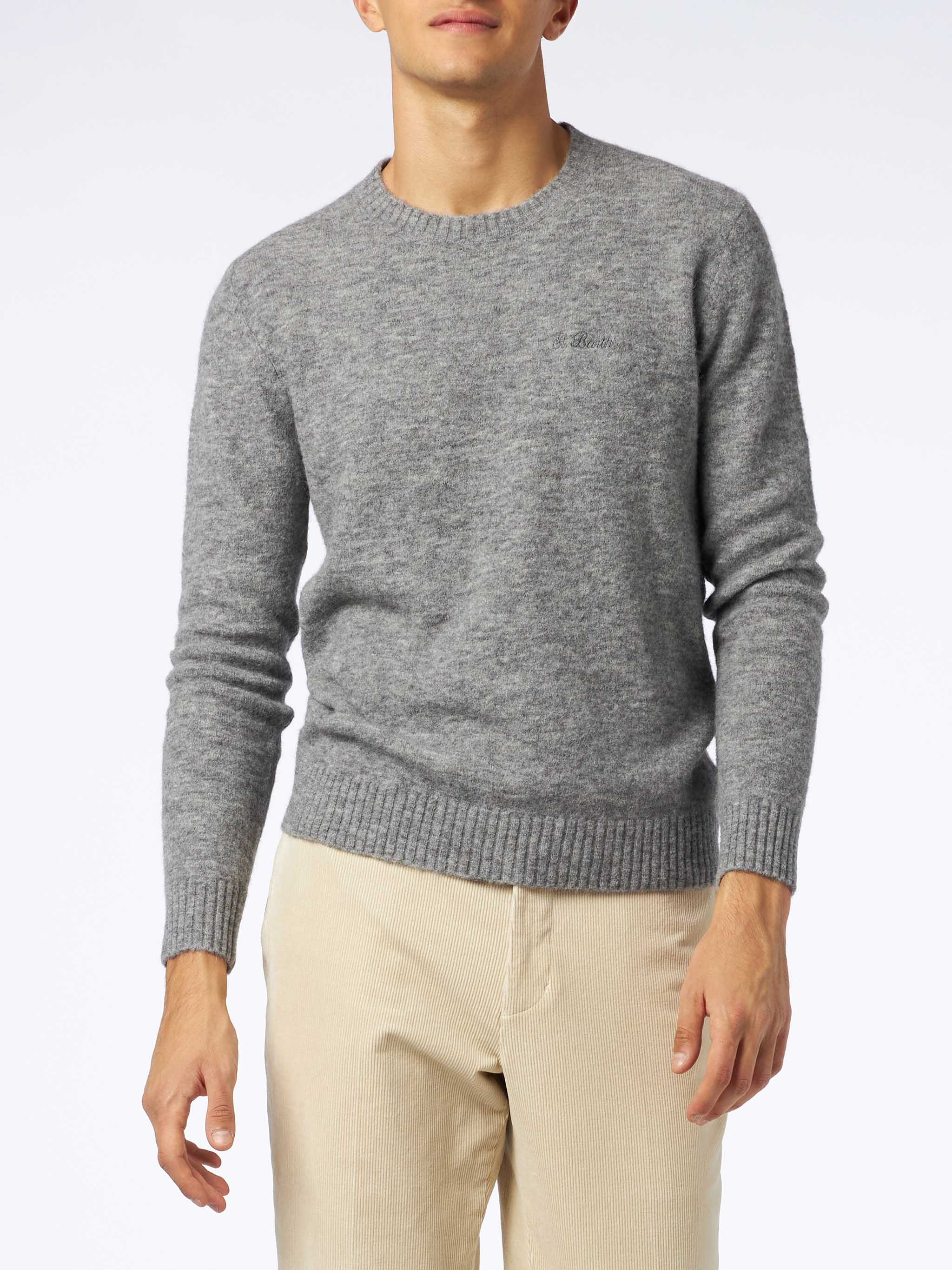 Heron grey mélange stretch wool sweater