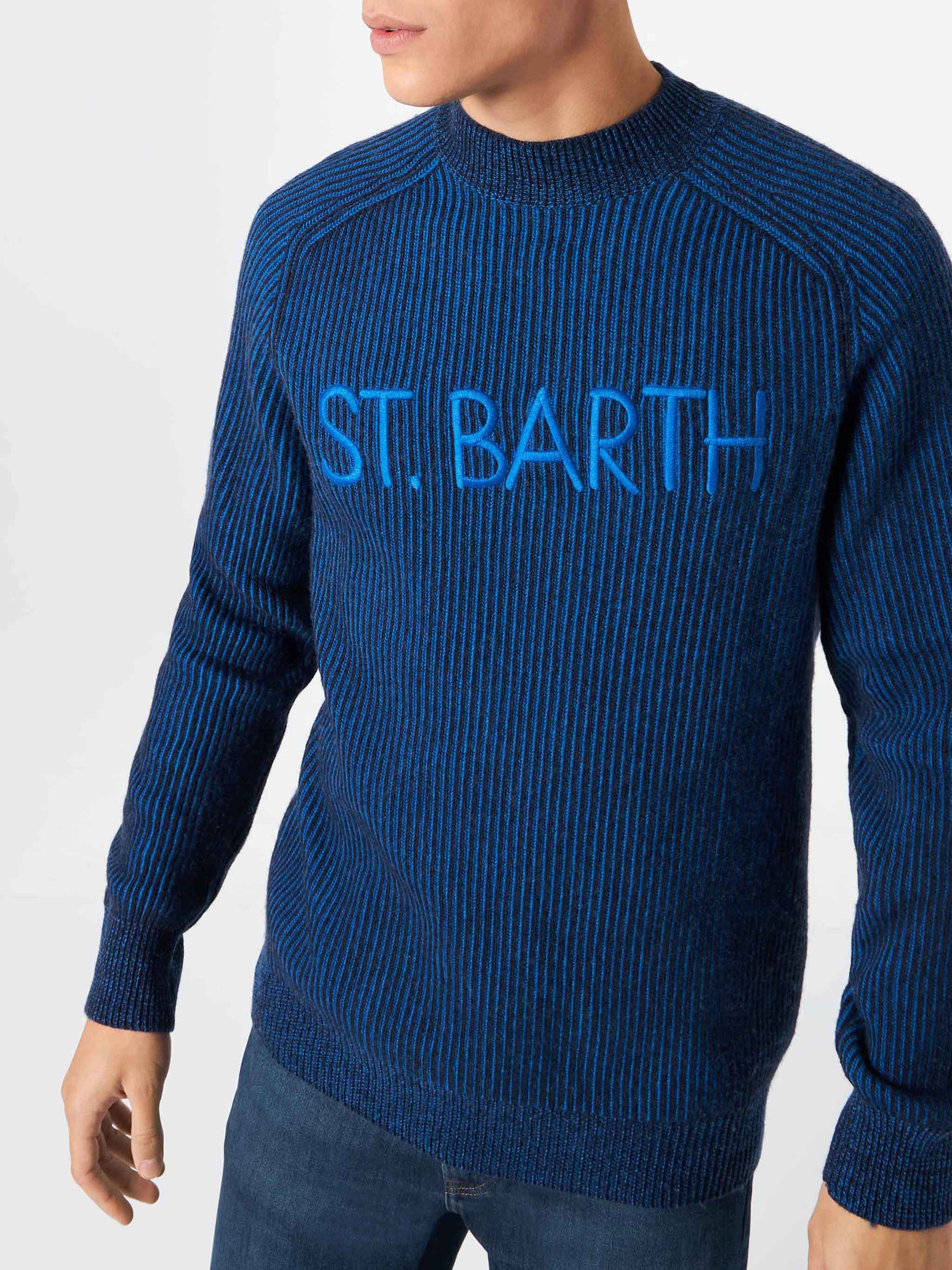 Davos ribbed blue half-turtleneck sweater - Image 2