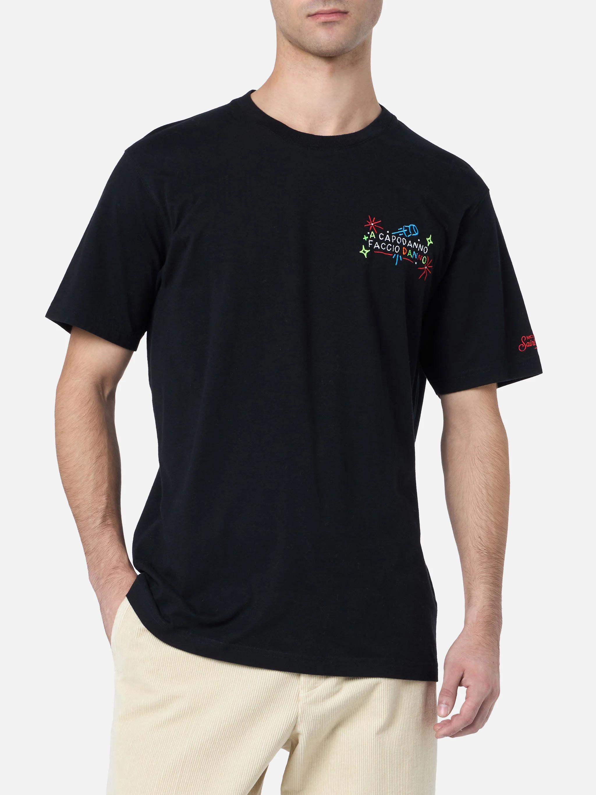 Arnott heavy cotton t-shirt with Capodanno faccio danno embroidery | Special Edition - Image 3