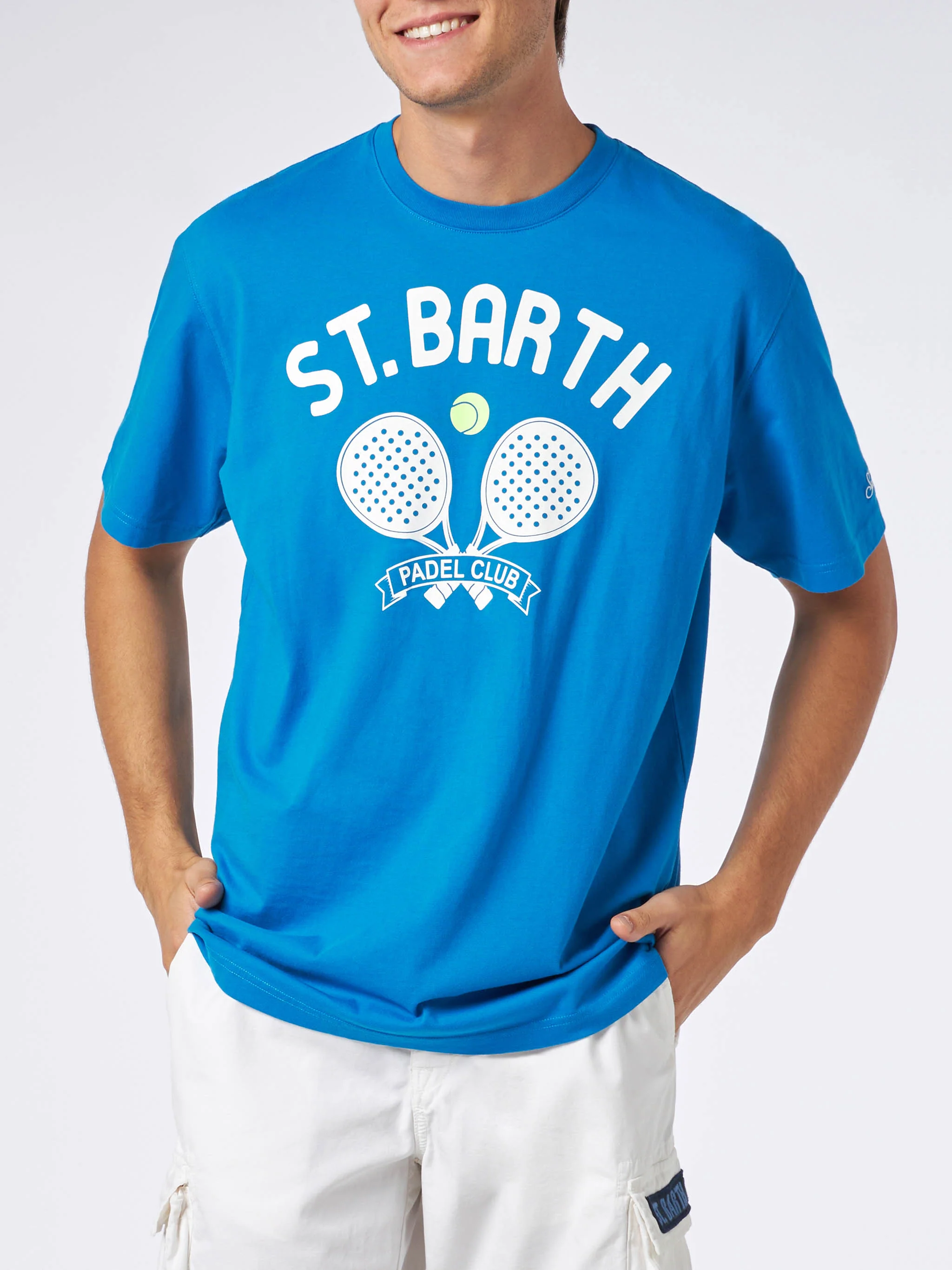 Arnott heavy cotton bluette t-shirt with St. Barth Padel Club print - Image 3