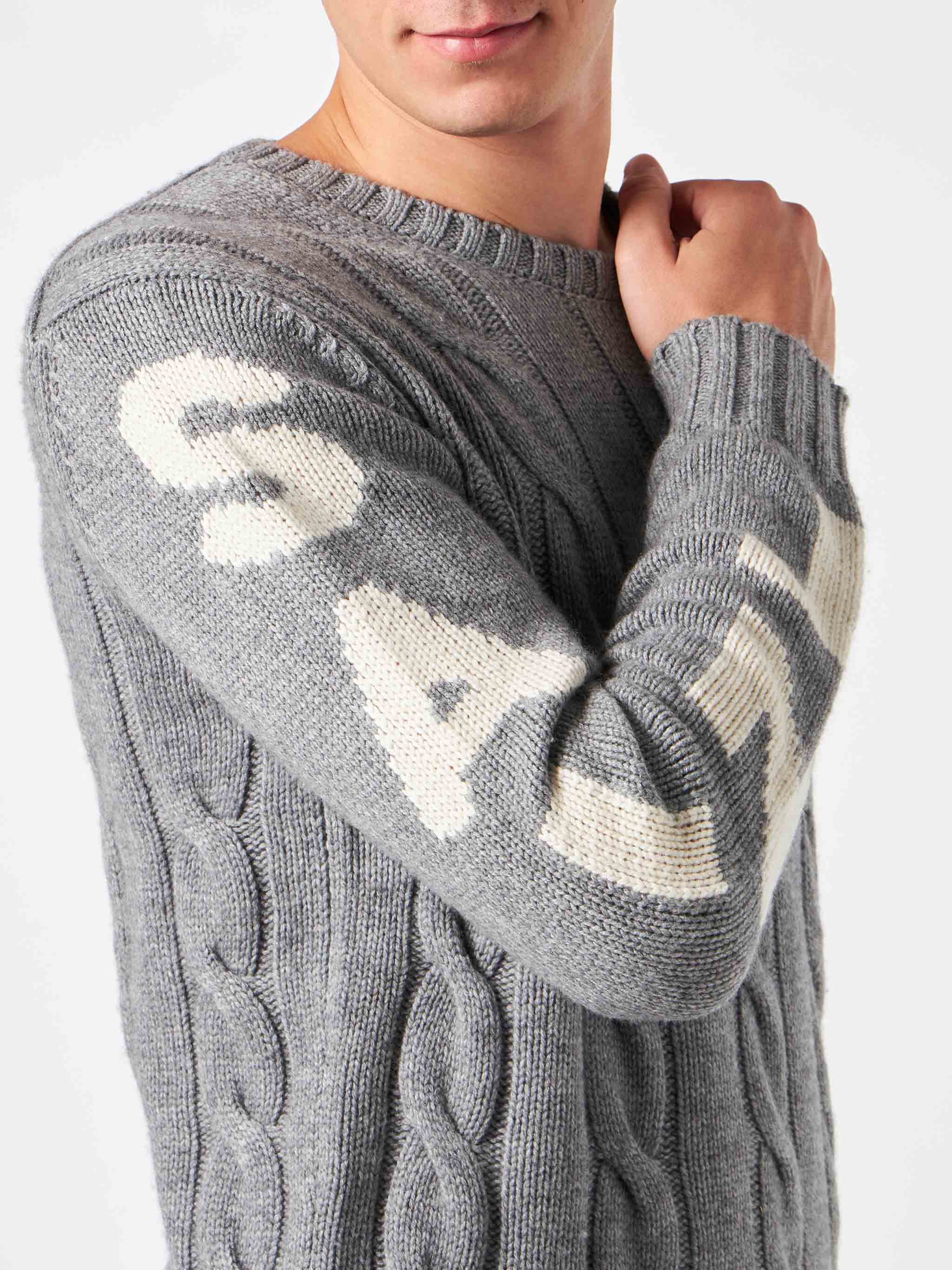 Bergen grey melange heavyweight cable-knit sweater - Image 2