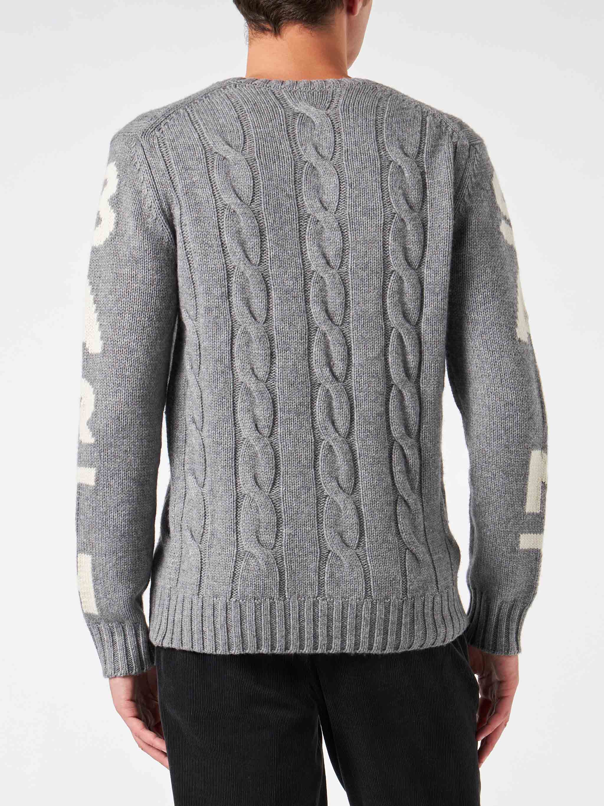 Bergen grey melange heavyweight cable-knit sweater - Image 3