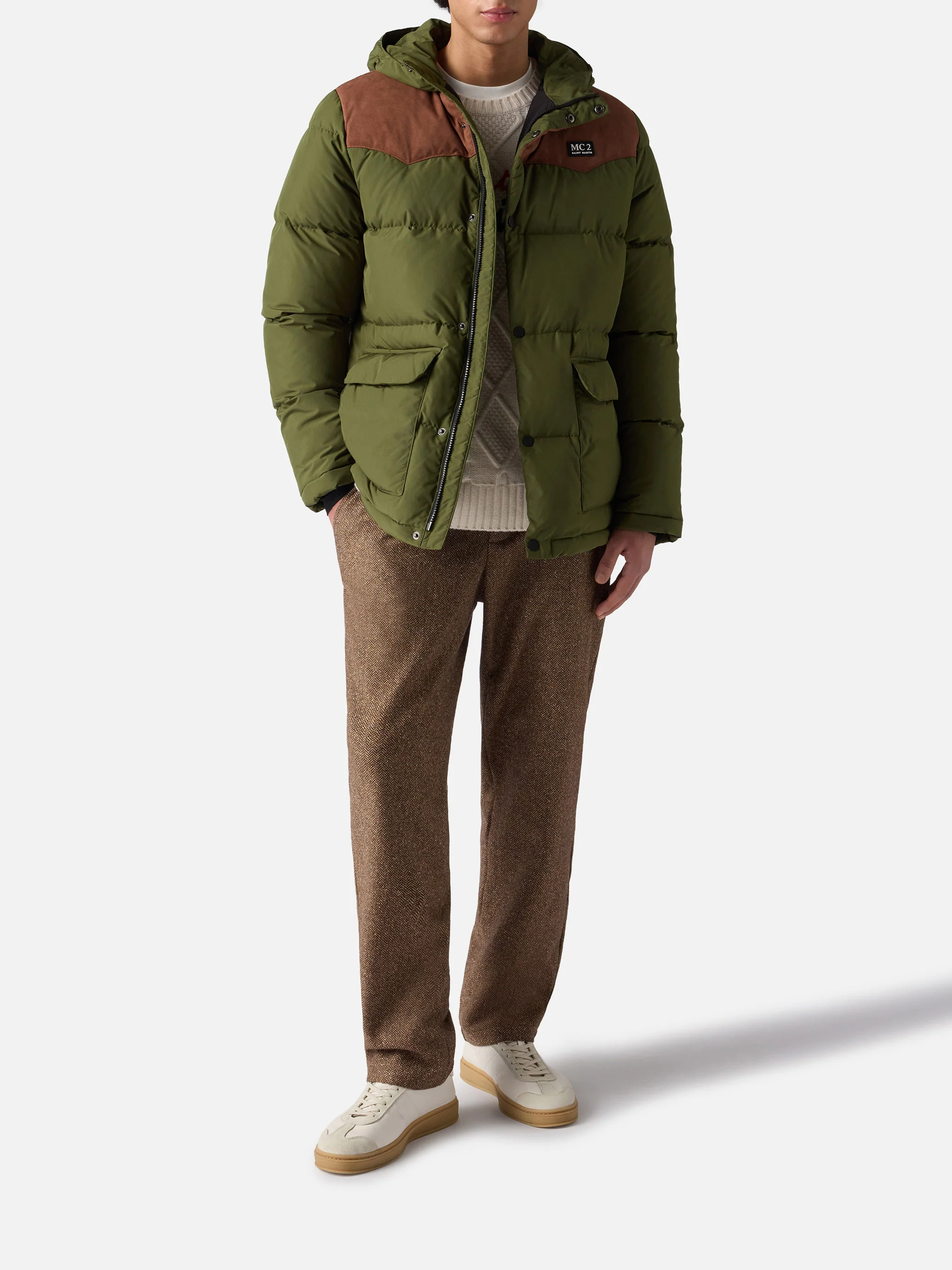 Baxter military green hooded down jacket - Image 2