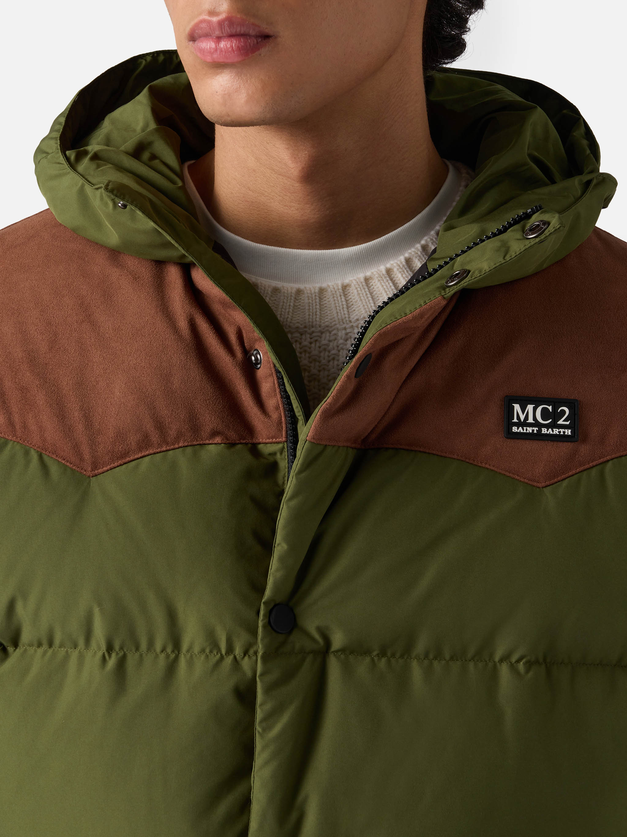 Baxter military green hooded down jacket - Image 3