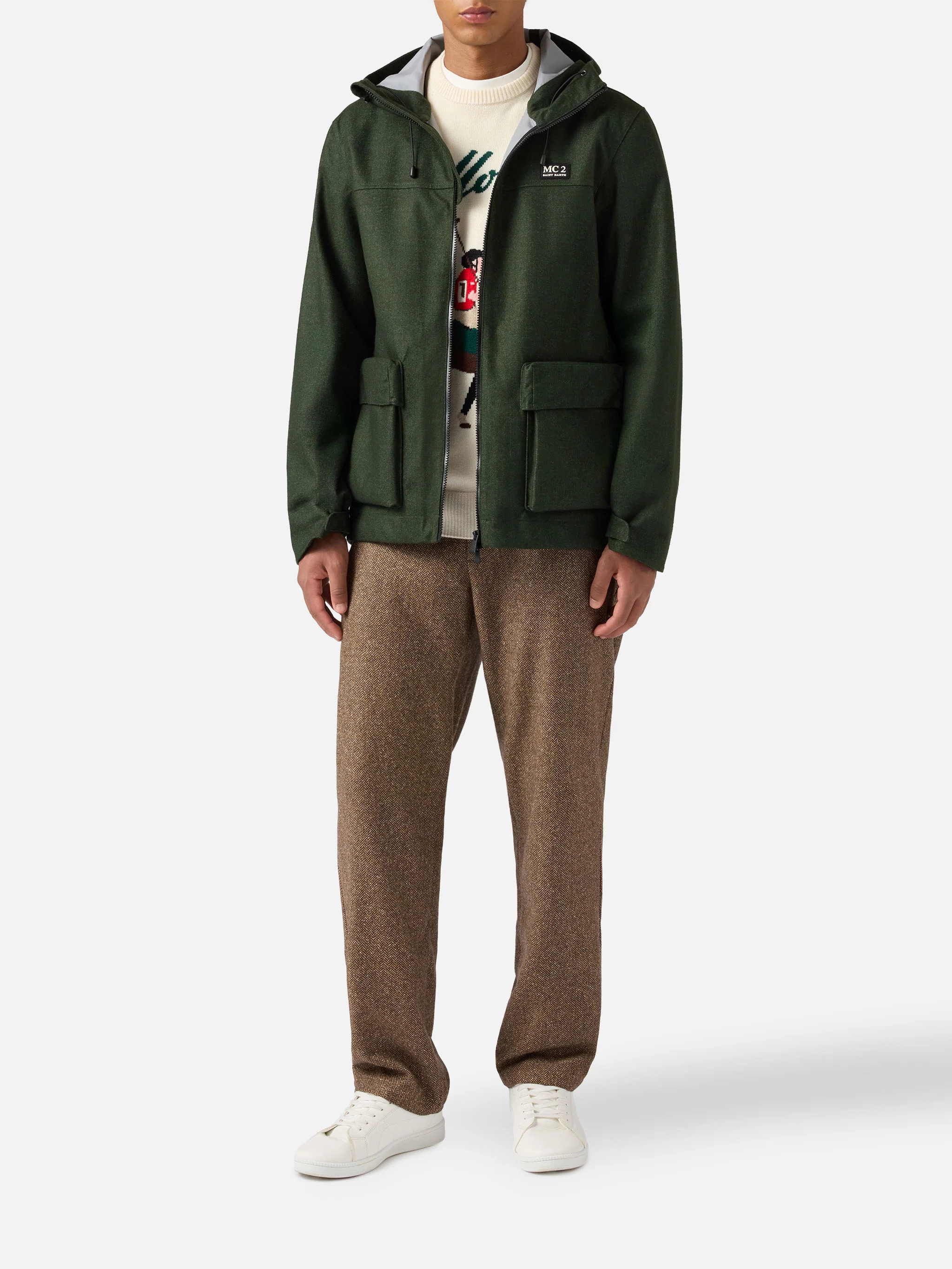 Kauris Pocket military green hooded windbreaker jacket - Image 2