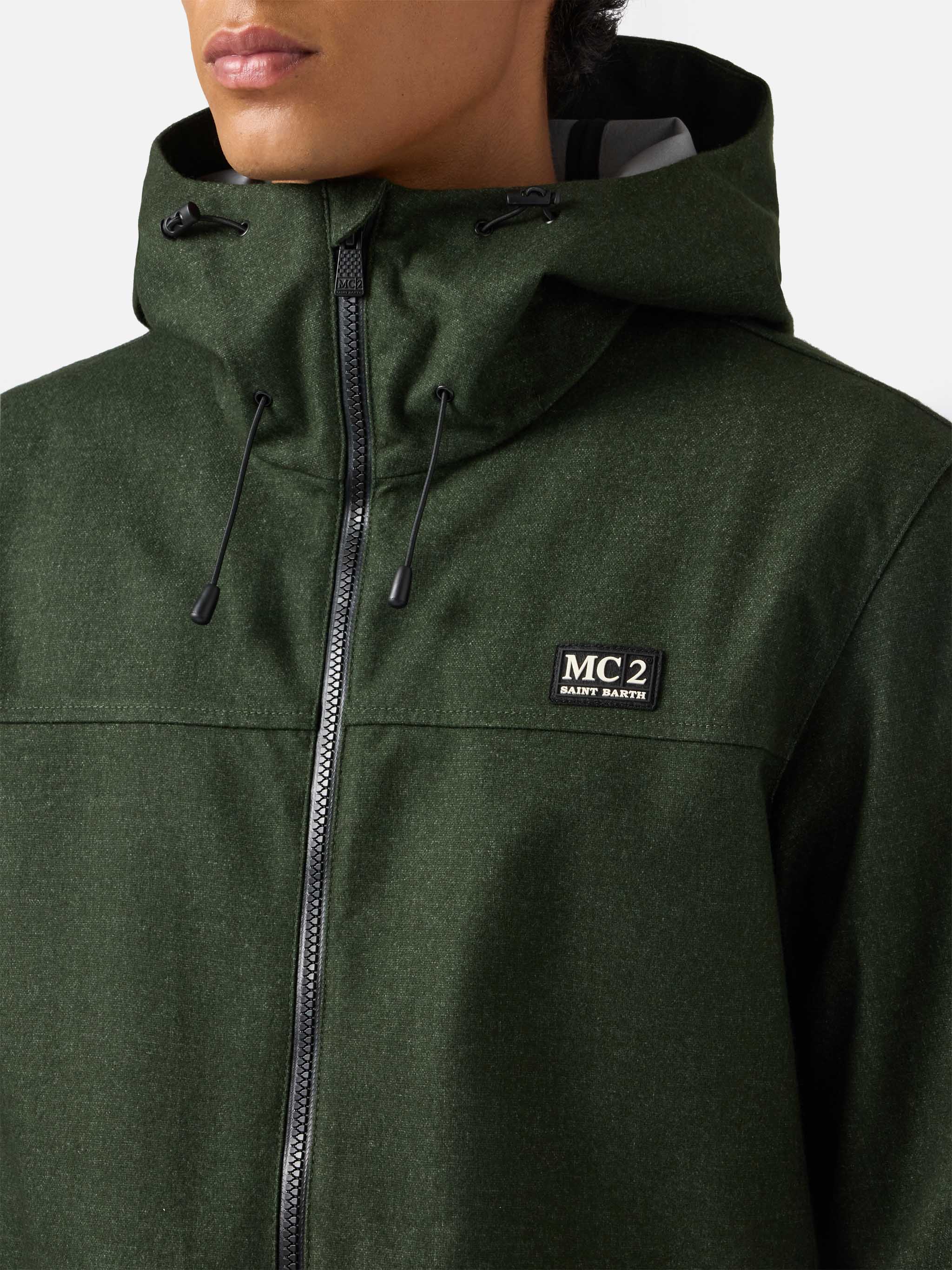 Kauris Pocket military green hooded windbreaker jacket - Image 3