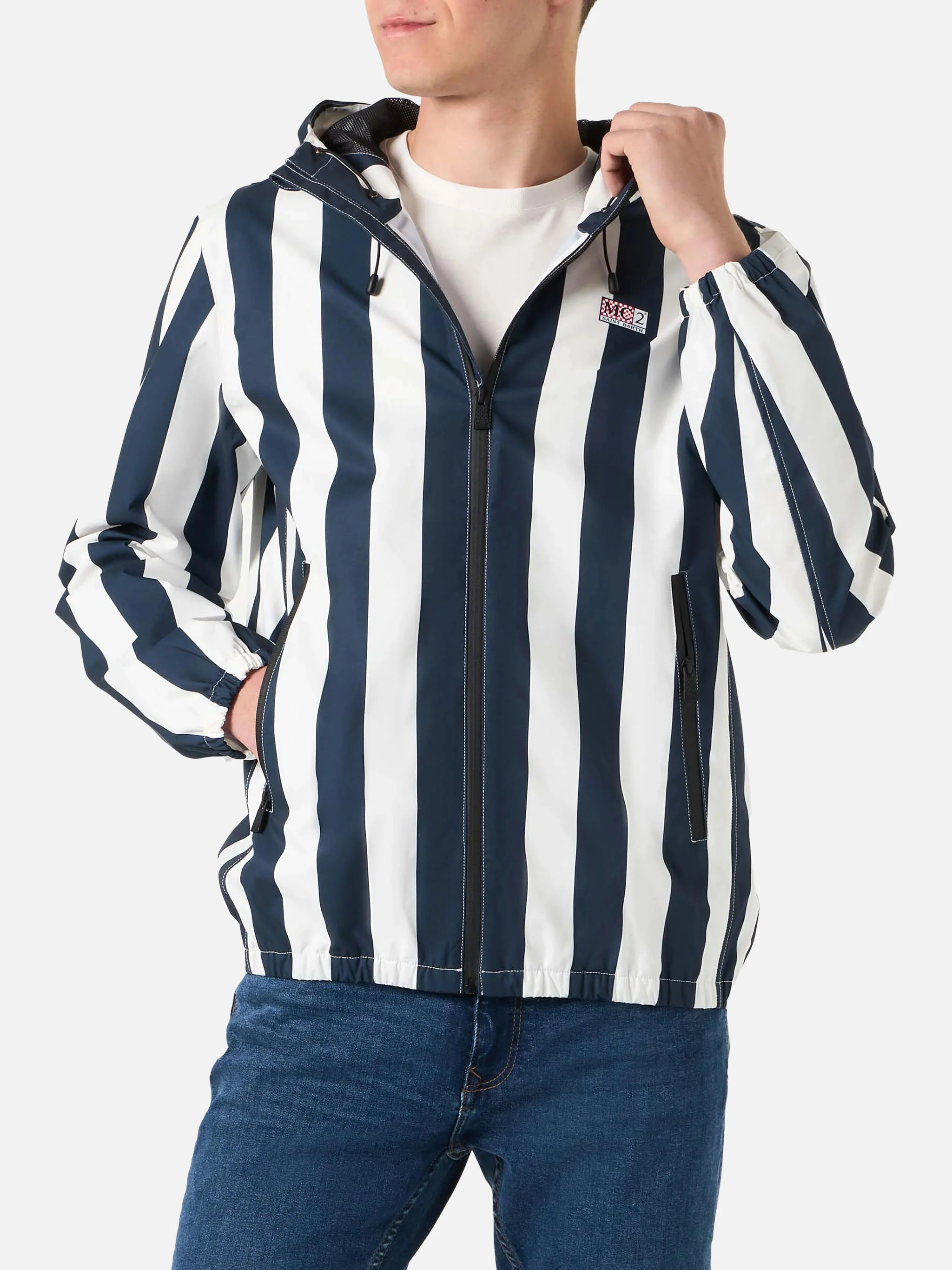 Kauris white and blue striped windbreaker jacket