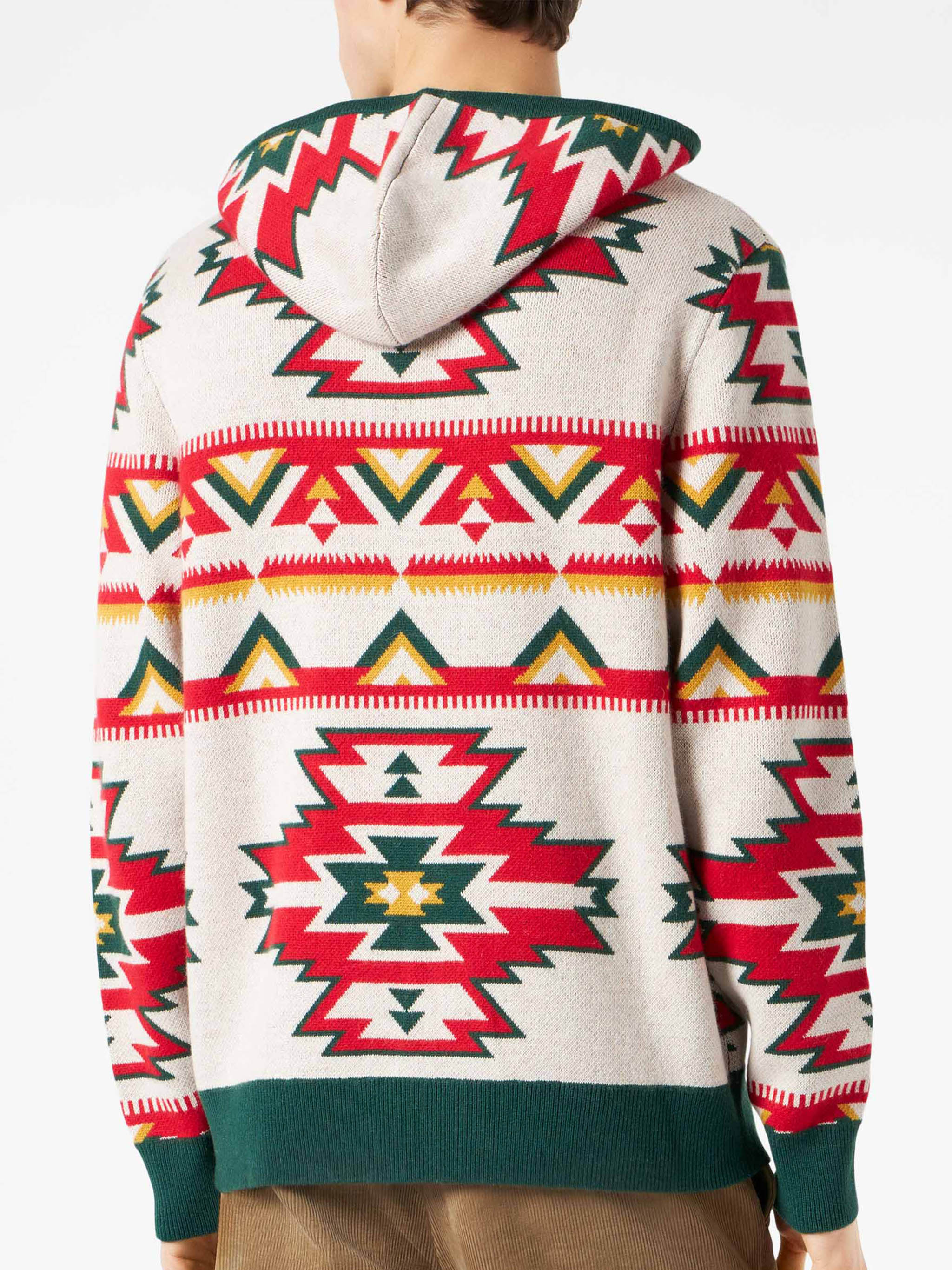 Wood brushed hooded knit with ethnic pattern - Image 3