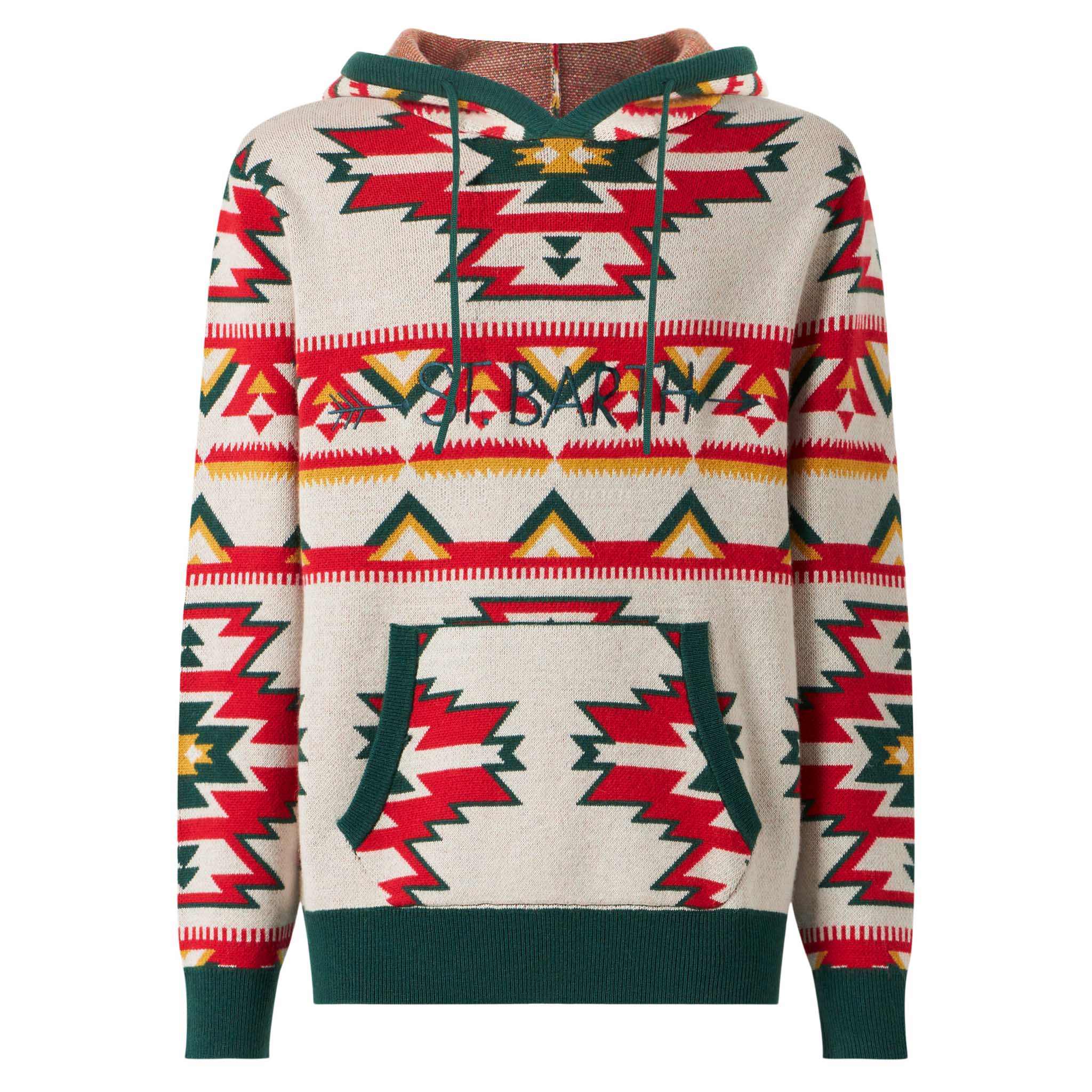 Wood brushed hooded knit with ethnic pattern - Image 4
