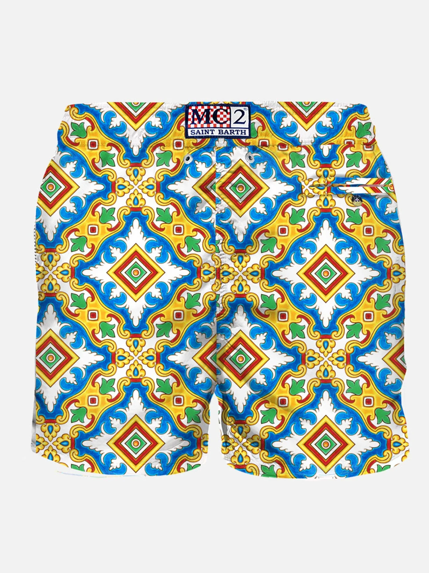 Lighting white multicolor majolica print technical fabric swim shorts - Image 2
